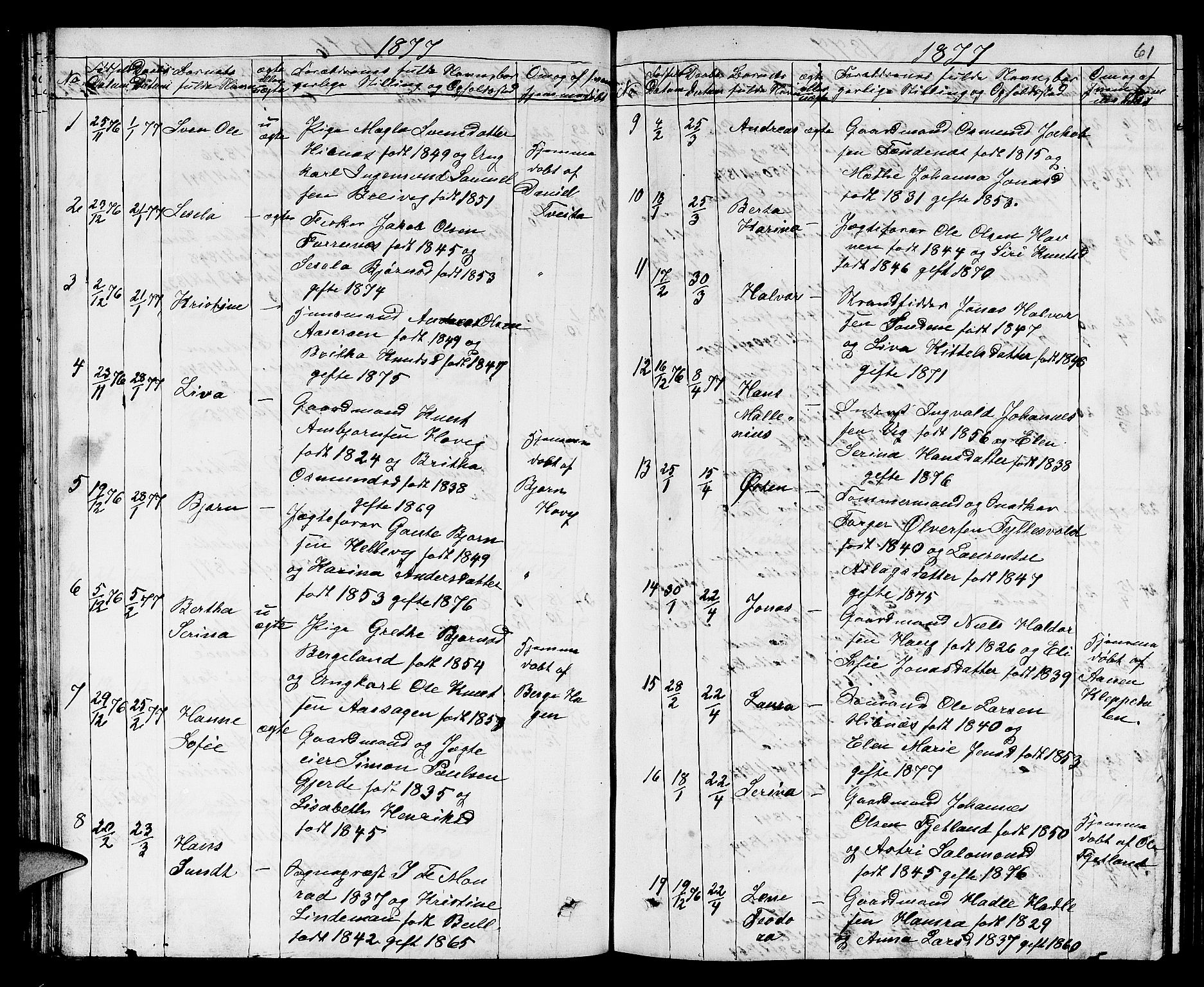 Jelsa sokneprestkontor, AV/SAST-A-101842/01/V: Klokkerbok nr. B 3, 1864-1890, s. 61