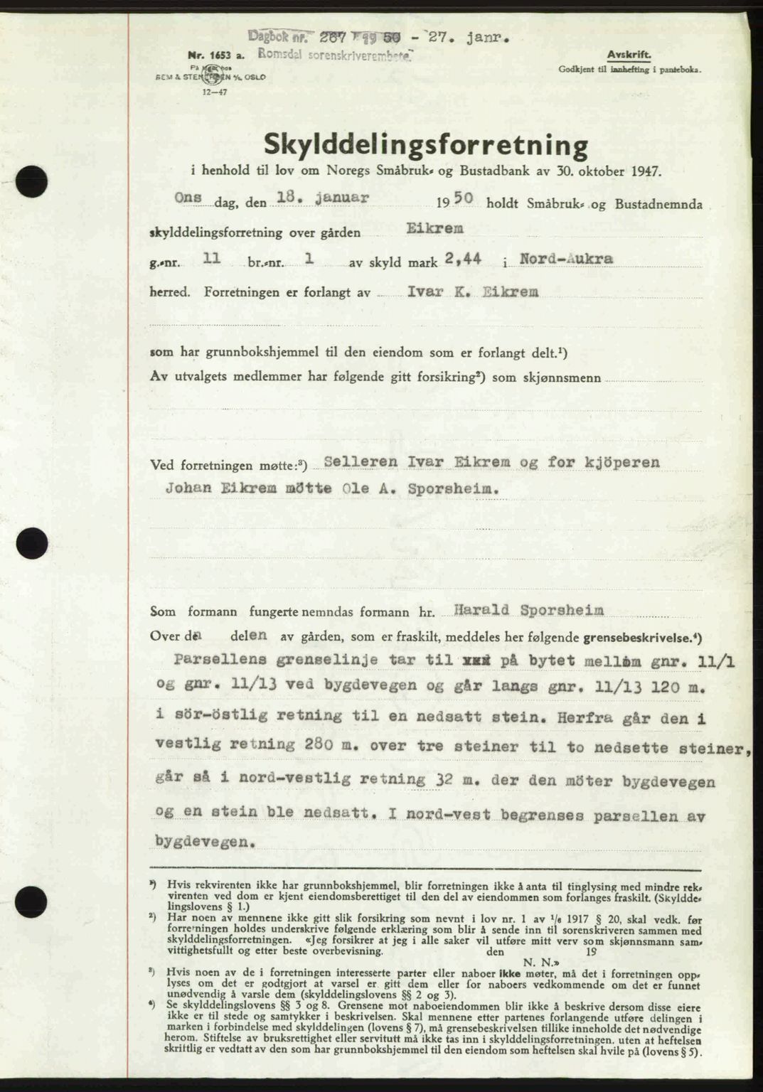 Romsdal sorenskriveri, AV/SAT-A-4149/1/2/2C: Pantebok nr. A32, 1950-1950, Dagboknr: 267/1950