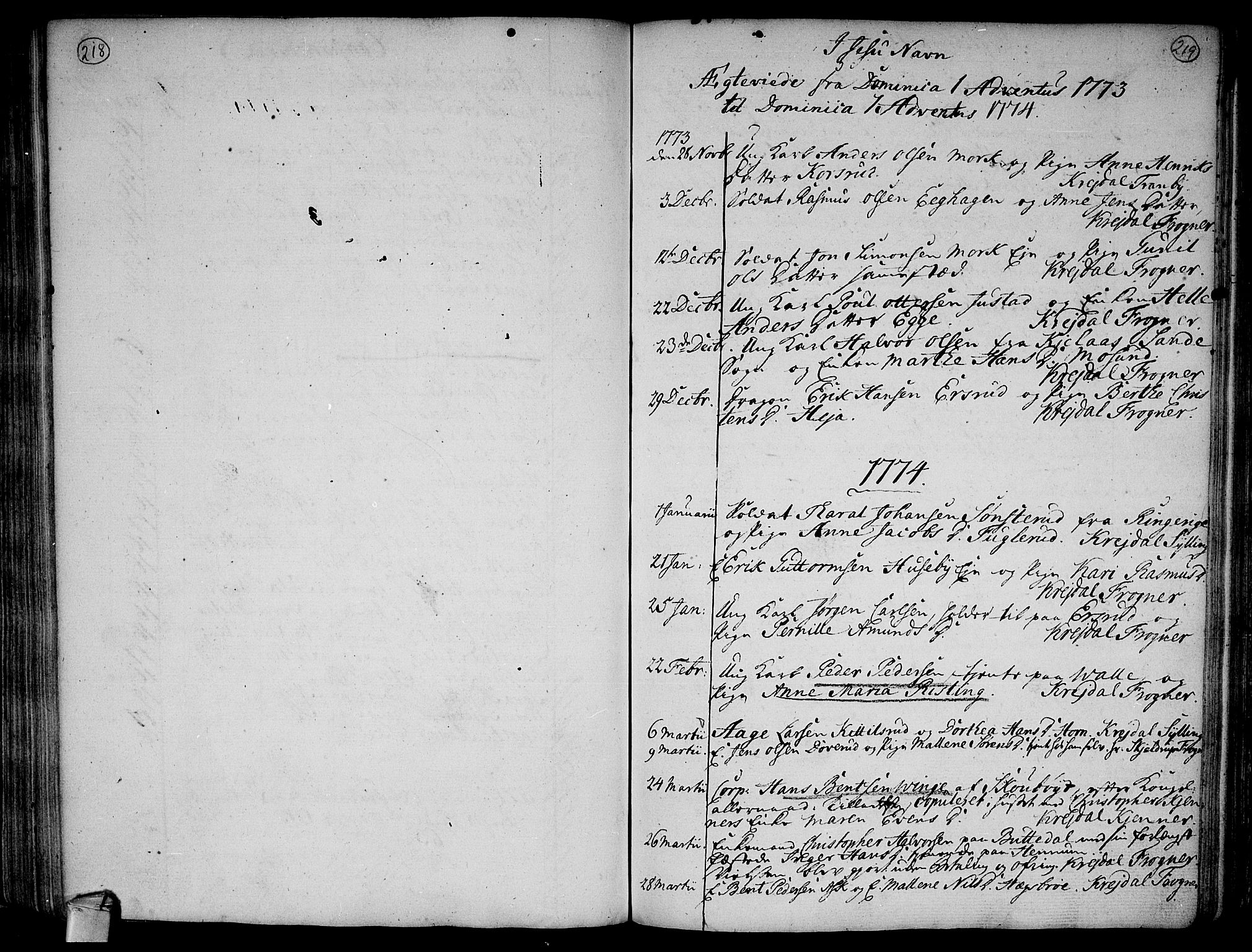 Lier kirkebøker, AV/SAKO-A-230/F/Fa/L0005: Ministerialbok nr. I 5, 1764-1777, s. 218-219