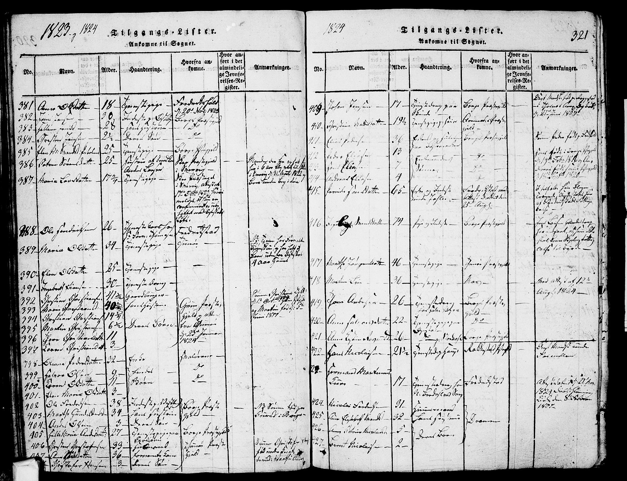 Skjeberg prestekontor Kirkebøker, SAO/A-10923/G/Ga/L0001: Klokkerbok nr. I 1, 1815-1830, s. 321