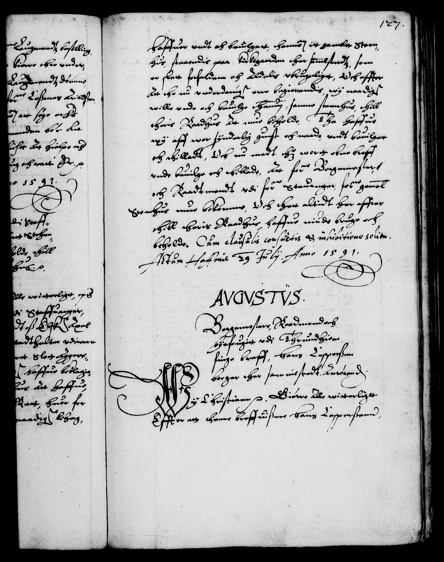 Danske Kanselli 1572-1799, AV/RA-EA-3023/F/Fc/Fca/Fcaa/L0002: Norske registre (mikrofilm), 1588-1596, s. 127a