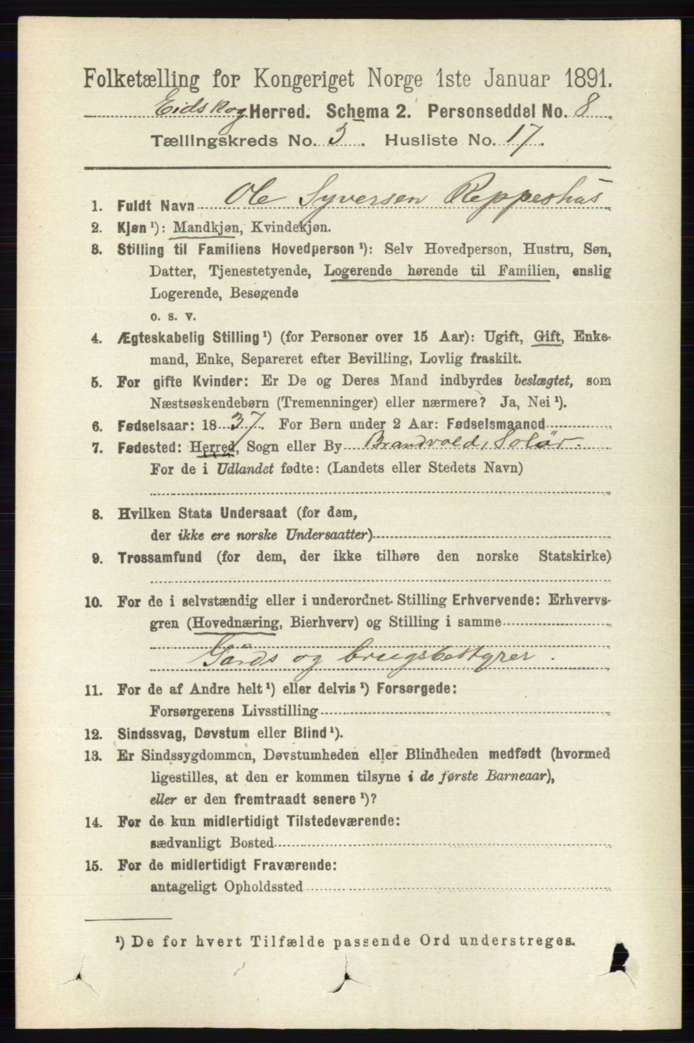 RA, Folketelling 1891 for 0420 Eidskog herred, 1891, s. 2166