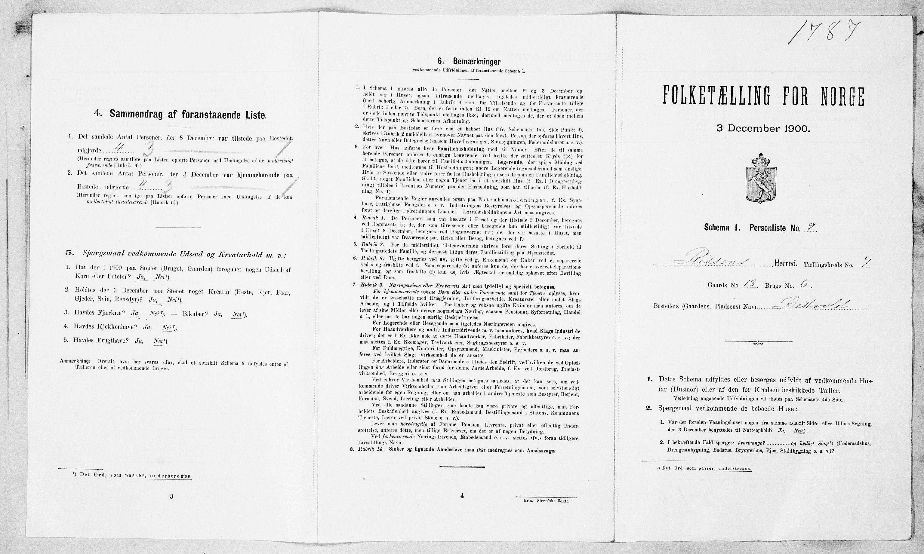 SAT, Folketelling 1900 for 1624 Rissa herred, 1900, s. 823