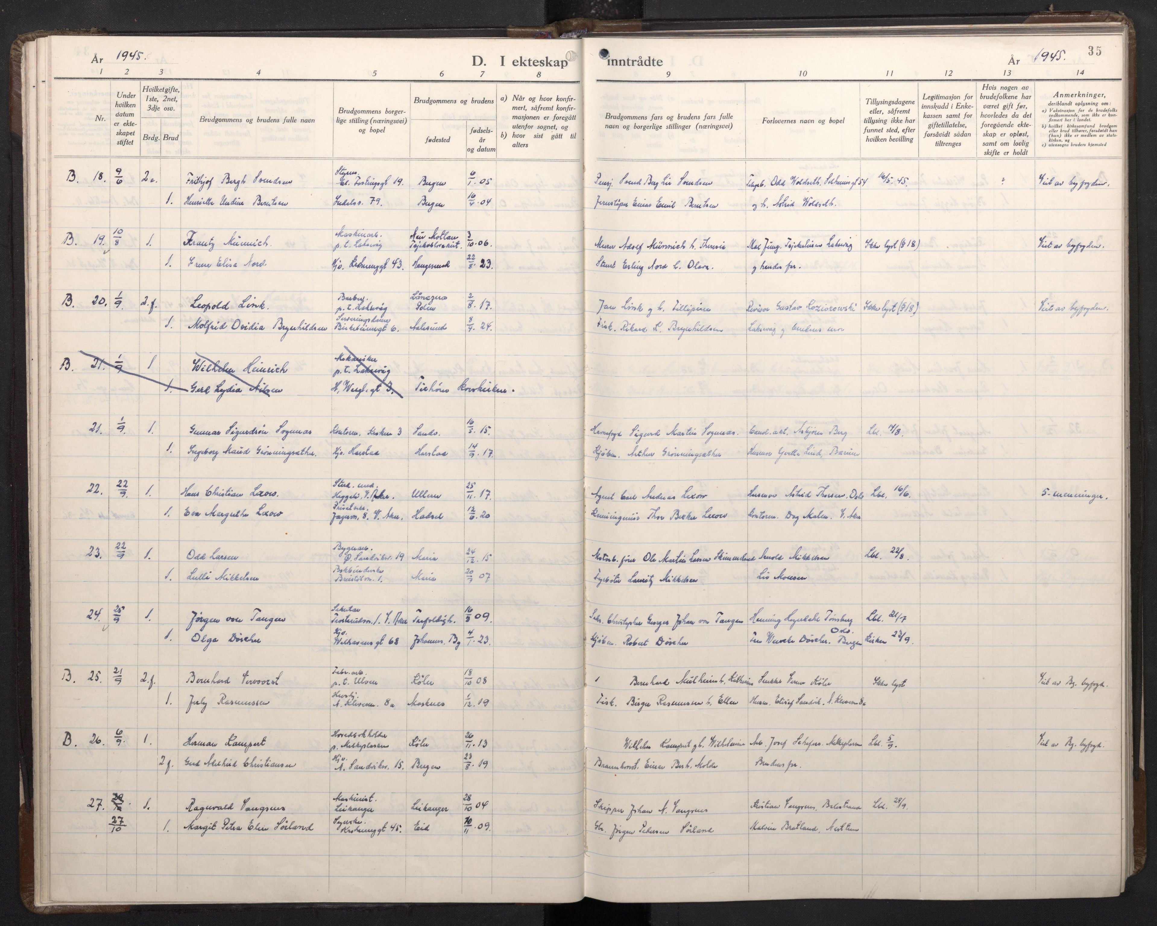 Mariakirken Sokneprestembete, AV/SAB-A-76901/H/Haa/L0019: Ministerialbok nr. D 1, 1939-1963, s. 34b-35a