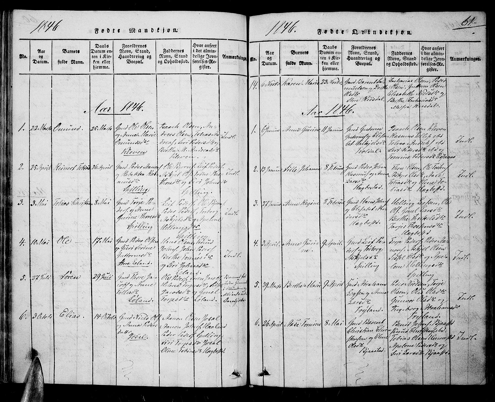 Nord-Audnedal sokneprestkontor, SAK/1111-0032/F/Fa/Fab/L0001: Ministerialbok nr. A 1, 1816-1858, s. 61