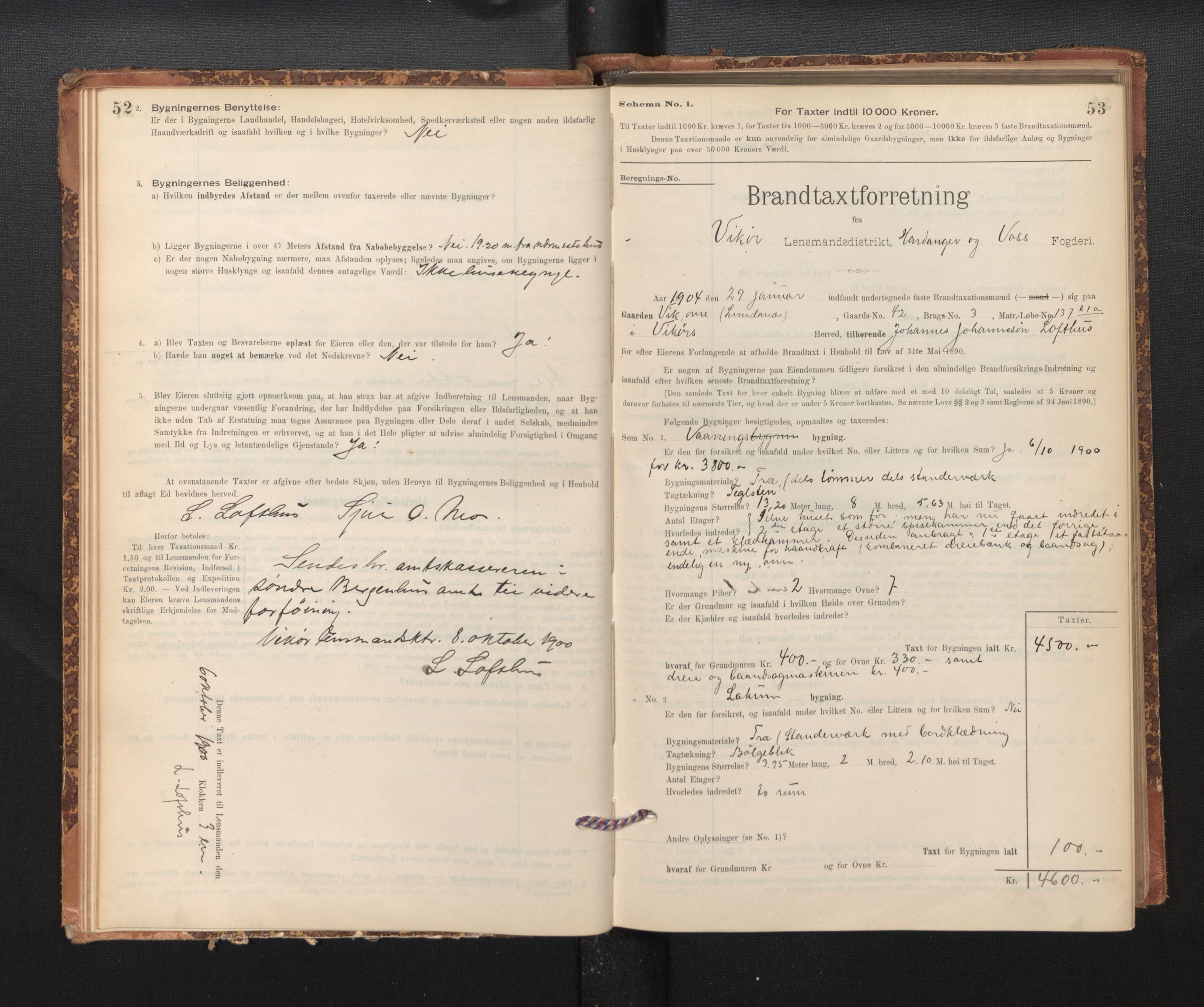 Lensmannen i Kvam, SAB/A-33201/0012/L0005: Branntakstprotokoll, skjematakst, 1894-1913, s. 52-53