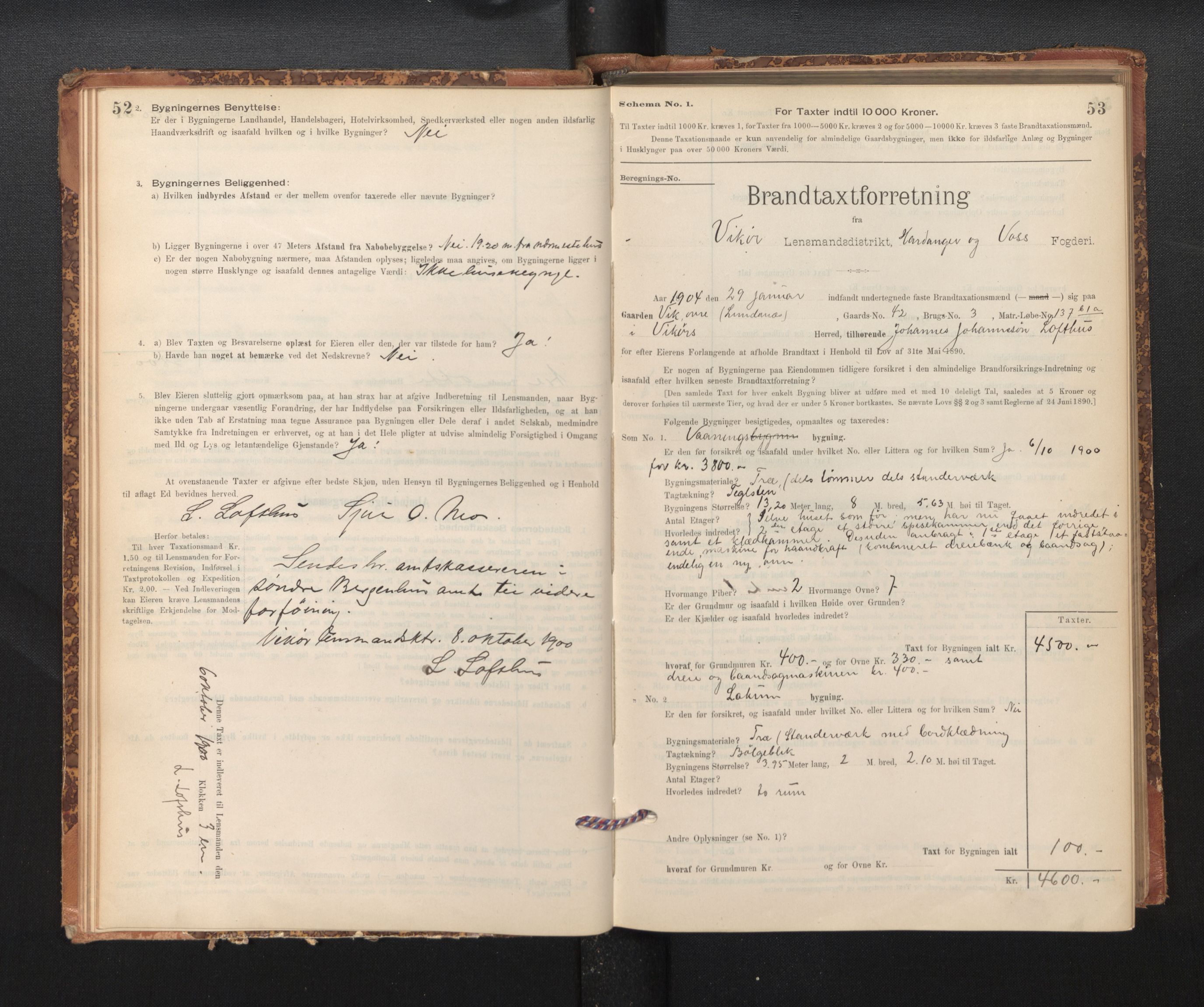 Lensmannen i Kvam, AV/SAB-A-33201/0012/L0005: Branntakstprotokoll, skjematakst, 1894-1913, s. 52-53