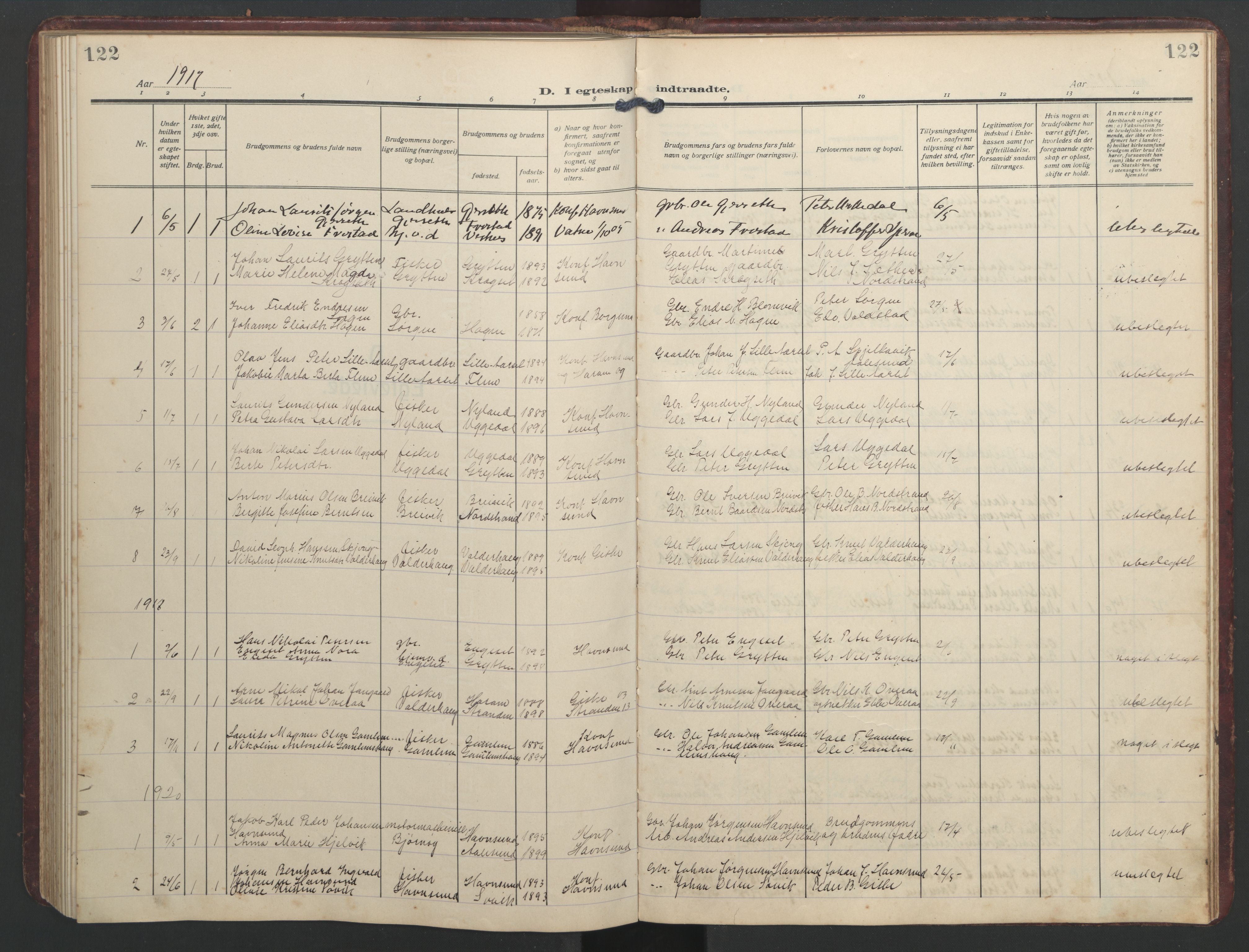 Ministerialprotokoller, klokkerbøker og fødselsregistre - Møre og Romsdal, SAT/A-1454/526/L0384: Klokkerbok nr. 526C01, 1917-1952, s. 122