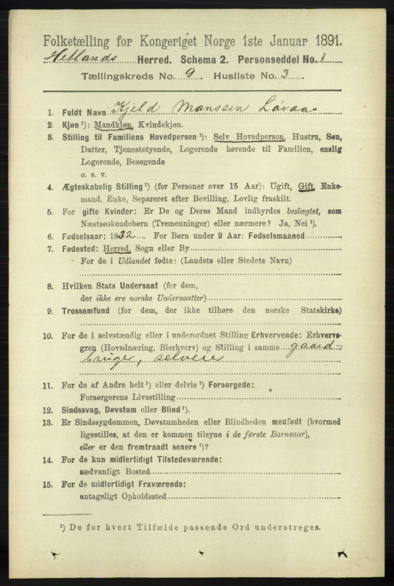 RA, Folketelling 1891 for 1126 Hetland herred, 1891, s. 5119