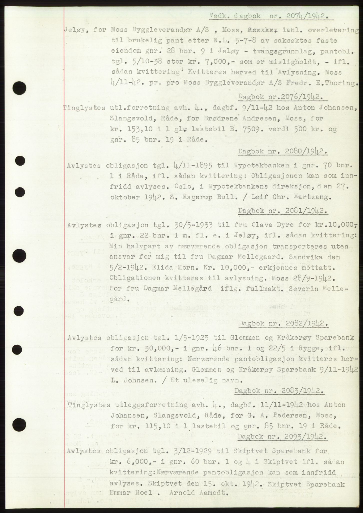 Moss sorenskriveri, SAO/A-10168: Pantebok nr. C10, 1938-1950, Dagboknr: 2074/1942