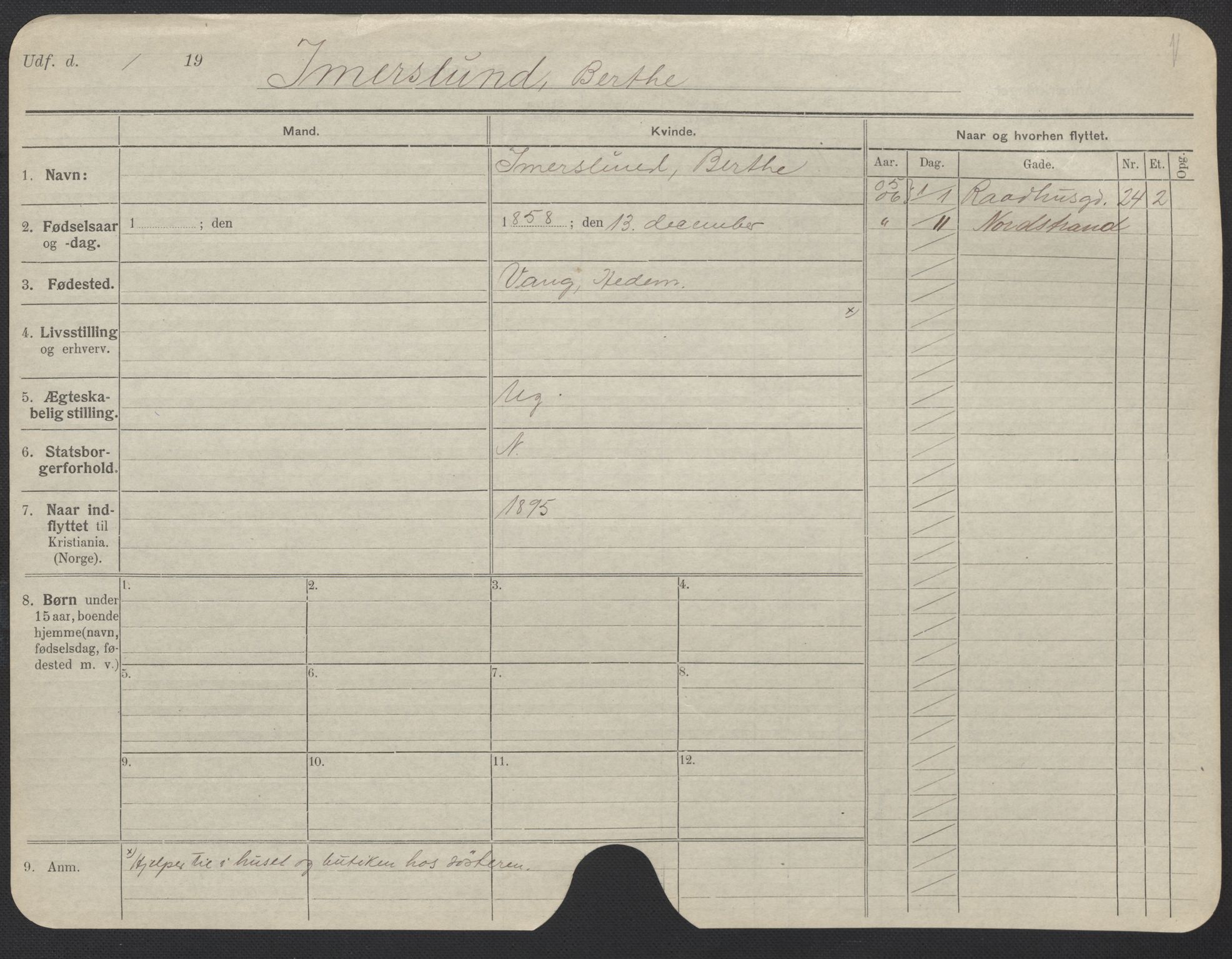 Oslo folkeregister, Registerkort, AV/SAO-A-11715/F/Fa/Fac/L0017: Kvinner, 1906-1914, s. 21a