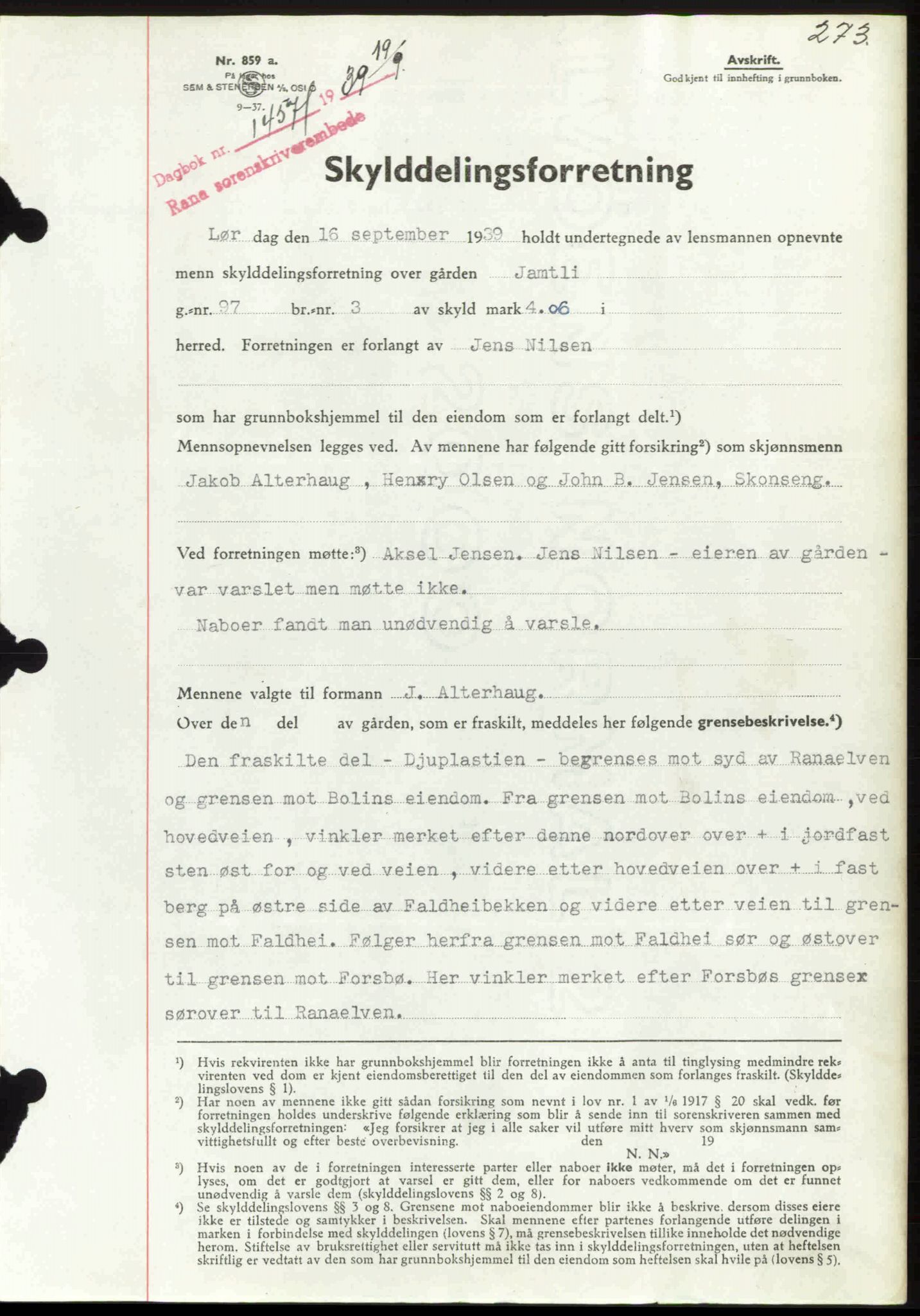 Rana sorenskriveri , SAT/A-1108/1/2/2C: Pantebok nr. A 6, 1939-1940, Dagboknr: 1457/1939