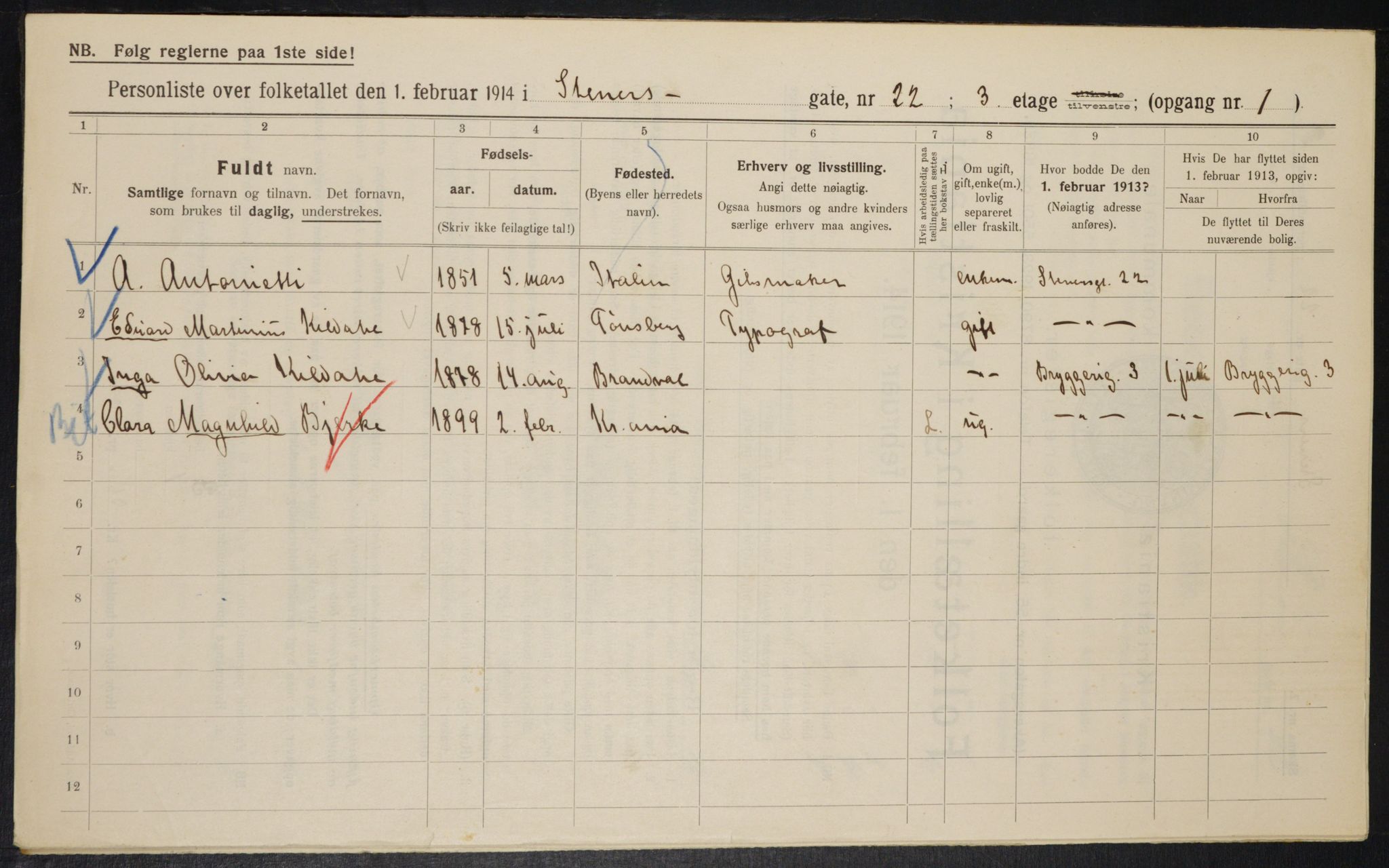 OBA, Kommunal folketelling 1.2.1914 for Kristiania, 1914, s. 101490