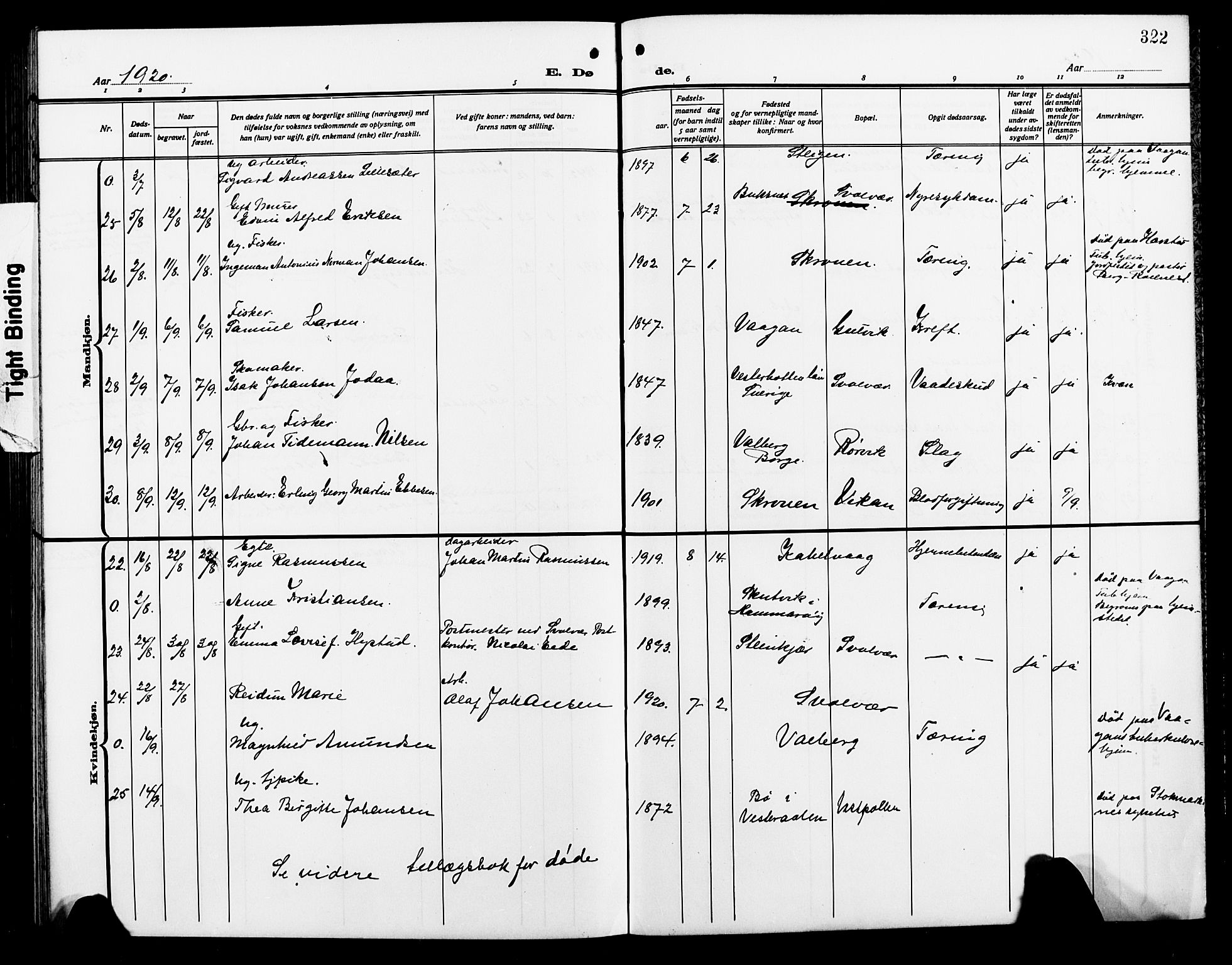 Ministerialprotokoller, klokkerbøker og fødselsregistre - Nordland, AV/SAT-A-1459/874/L1080: Klokkerbok nr. 874C09, 1915-1925, s. 322