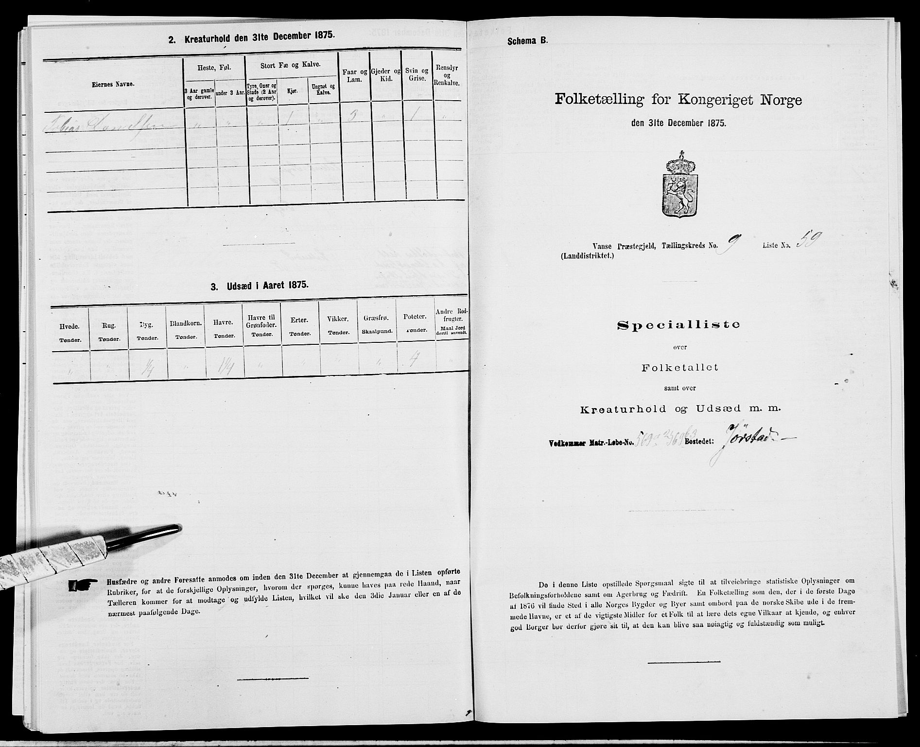 SAK, Folketelling 1875 for 1041L Vanse prestegjeld, Vanse sokn og Farsund landsokn, 1875, s. 1887