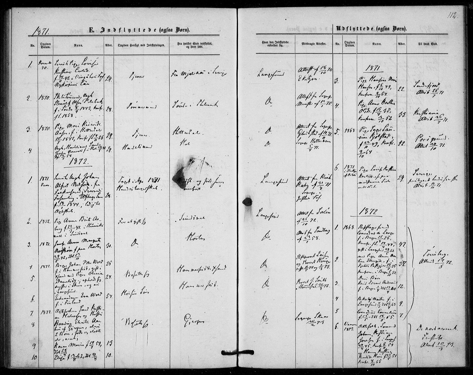 Langesund kirkebøker, AV/SAKO-A-280/F/Fa/L0001: Ministerialbok nr. 1, 1870-1877, s. 112