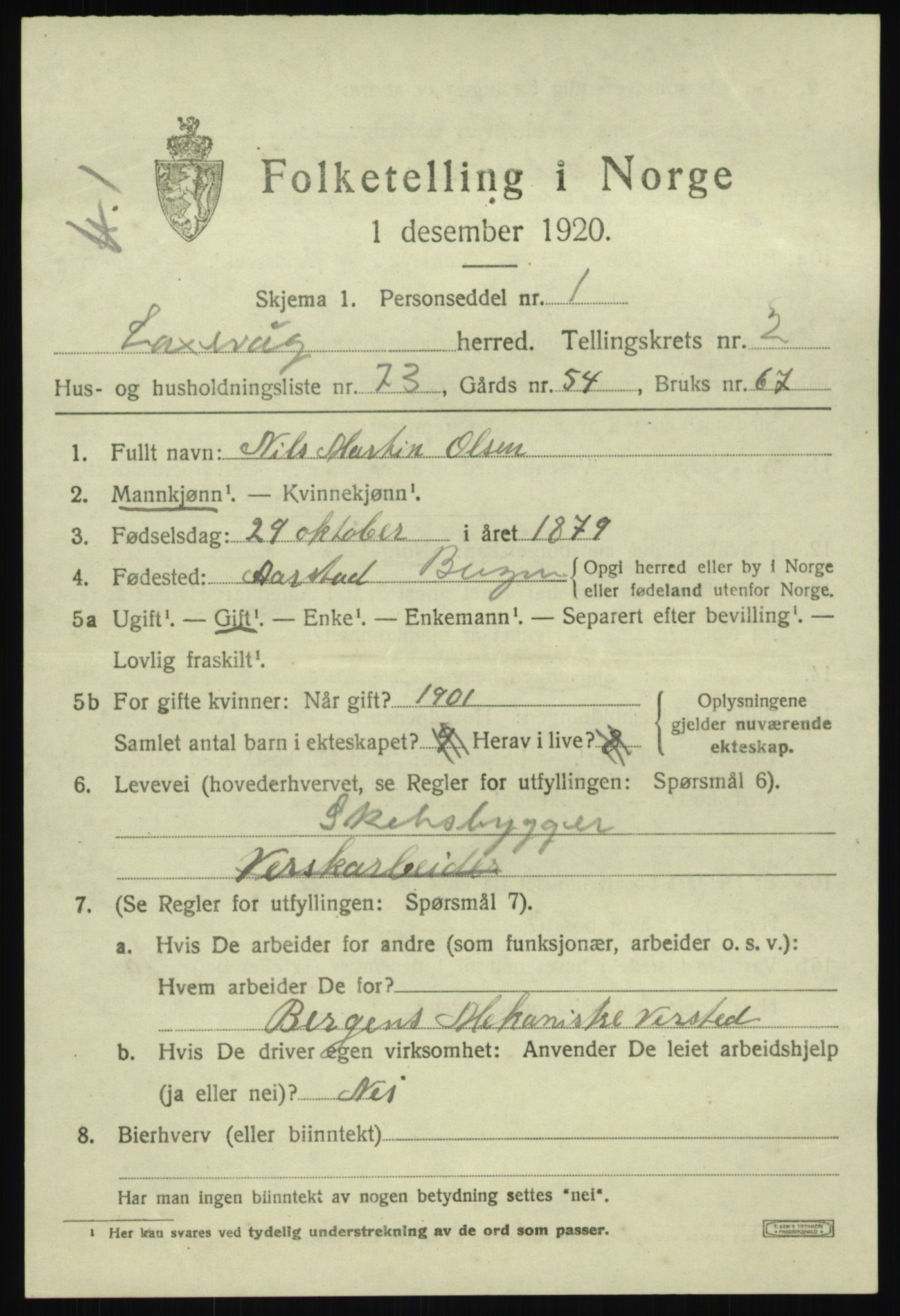 SAB, Folketelling 1920 for 1248 Laksevåg herred, 1920, s. 7296