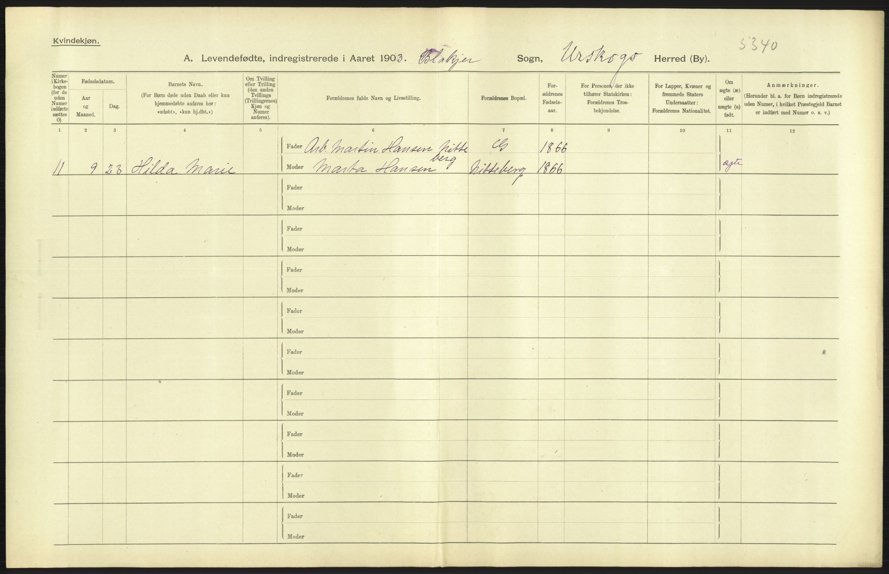 Statistisk sentralbyrå, Sosiodemografiske emner, Befolkning, AV/RA-S-2228/D/Df/Dfa/Dfaa/L0002: Akershus amt: Fødte, gifte, døde, 1903, s. 71