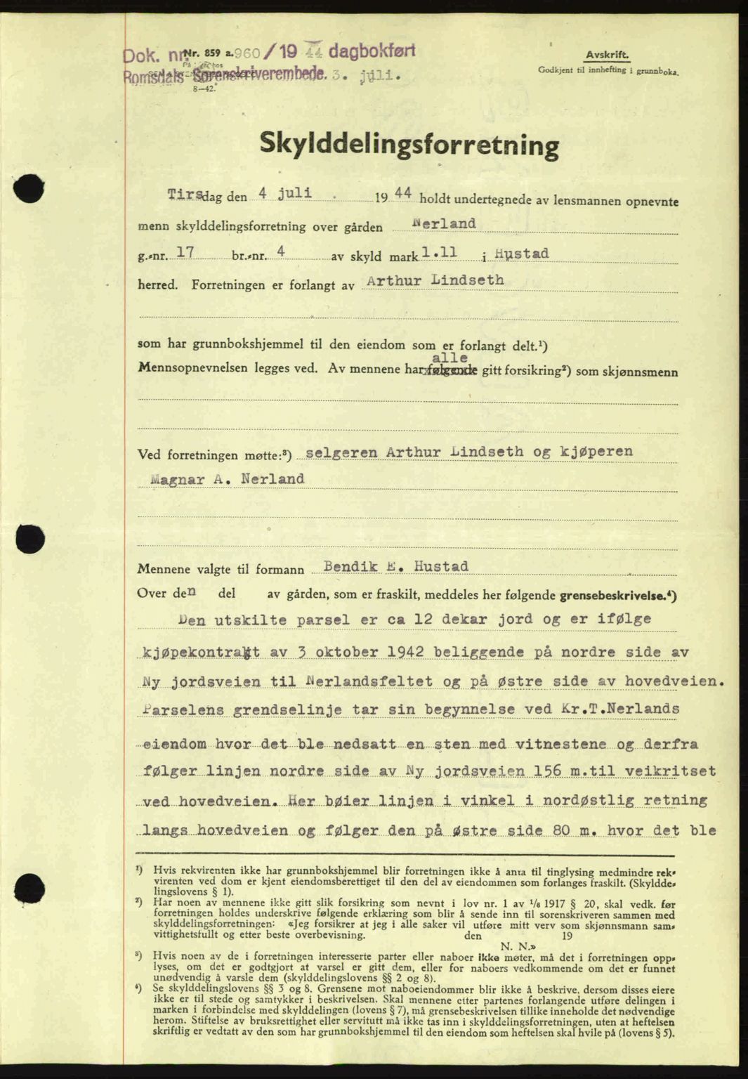 Romsdal sorenskriveri, SAT/A-4149/1/2/2C: Pantebok nr. A16, 1944-1944, Dagboknr: 960/1944