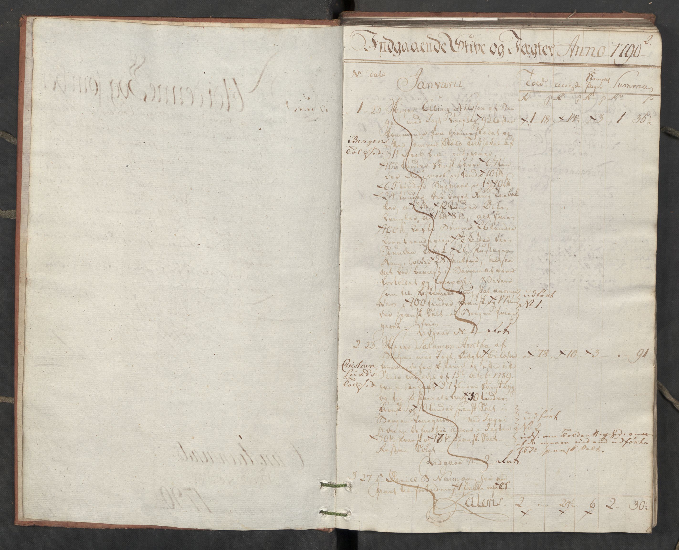 Generaltollkammeret, tollregnskaper, AV/RA-EA-5490/R32/L0047/0001: Tollregnskaper Kristiansund / Hovedtollbok, 1790