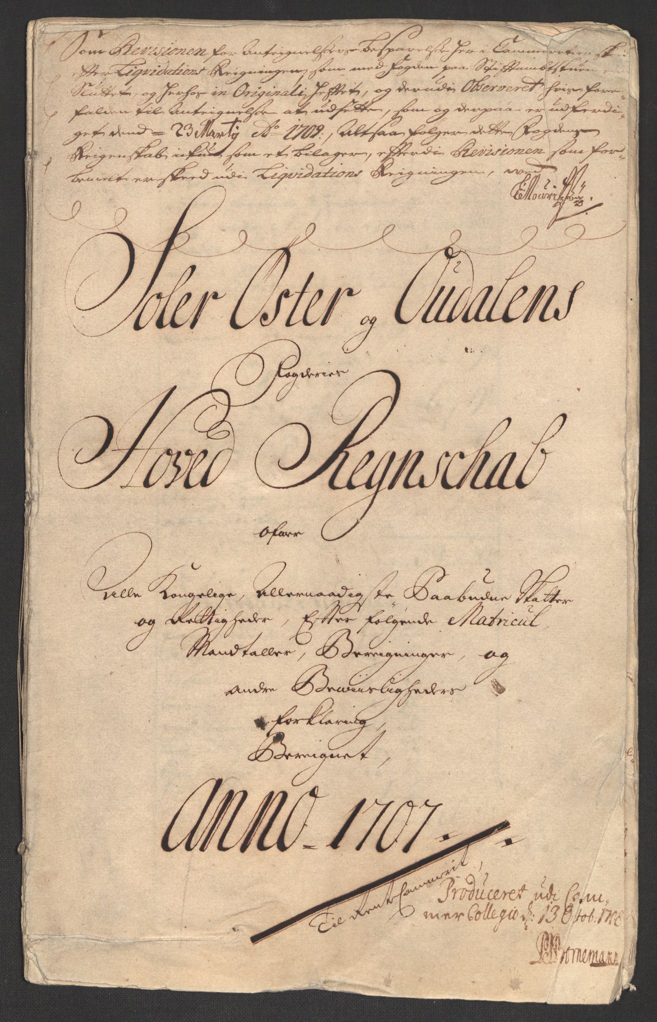 Rentekammeret inntil 1814, Reviderte regnskaper, Fogderegnskap, AV/RA-EA-4092/R13/L0844: Fogderegnskap Solør, Odal og Østerdal, 1707, s. 3