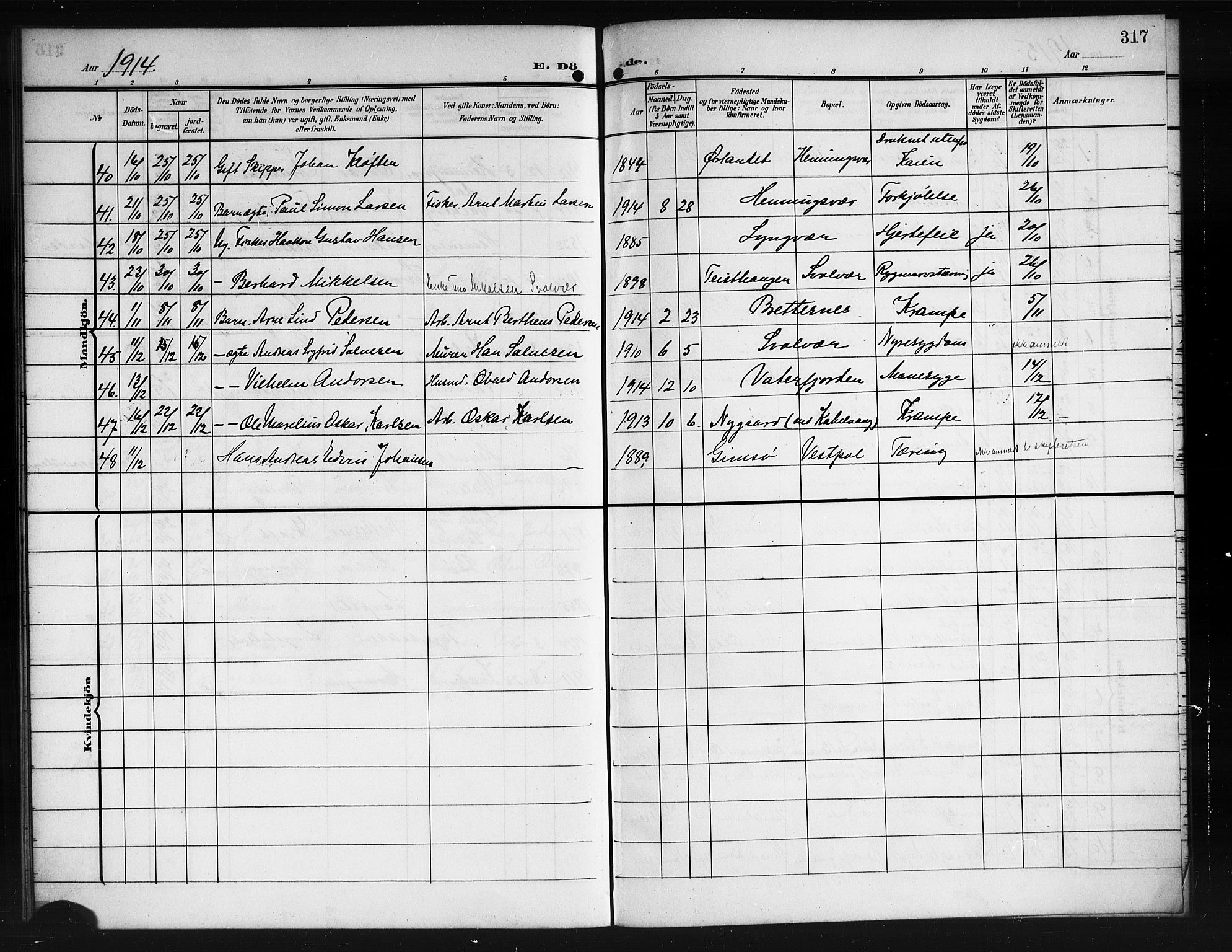 Ministerialprotokoller, klokkerbøker og fødselsregistre - Nordland, AV/SAT-A-1459/874/L1079: Klokkerbok nr. 874C08, 1907-1915, s. 317