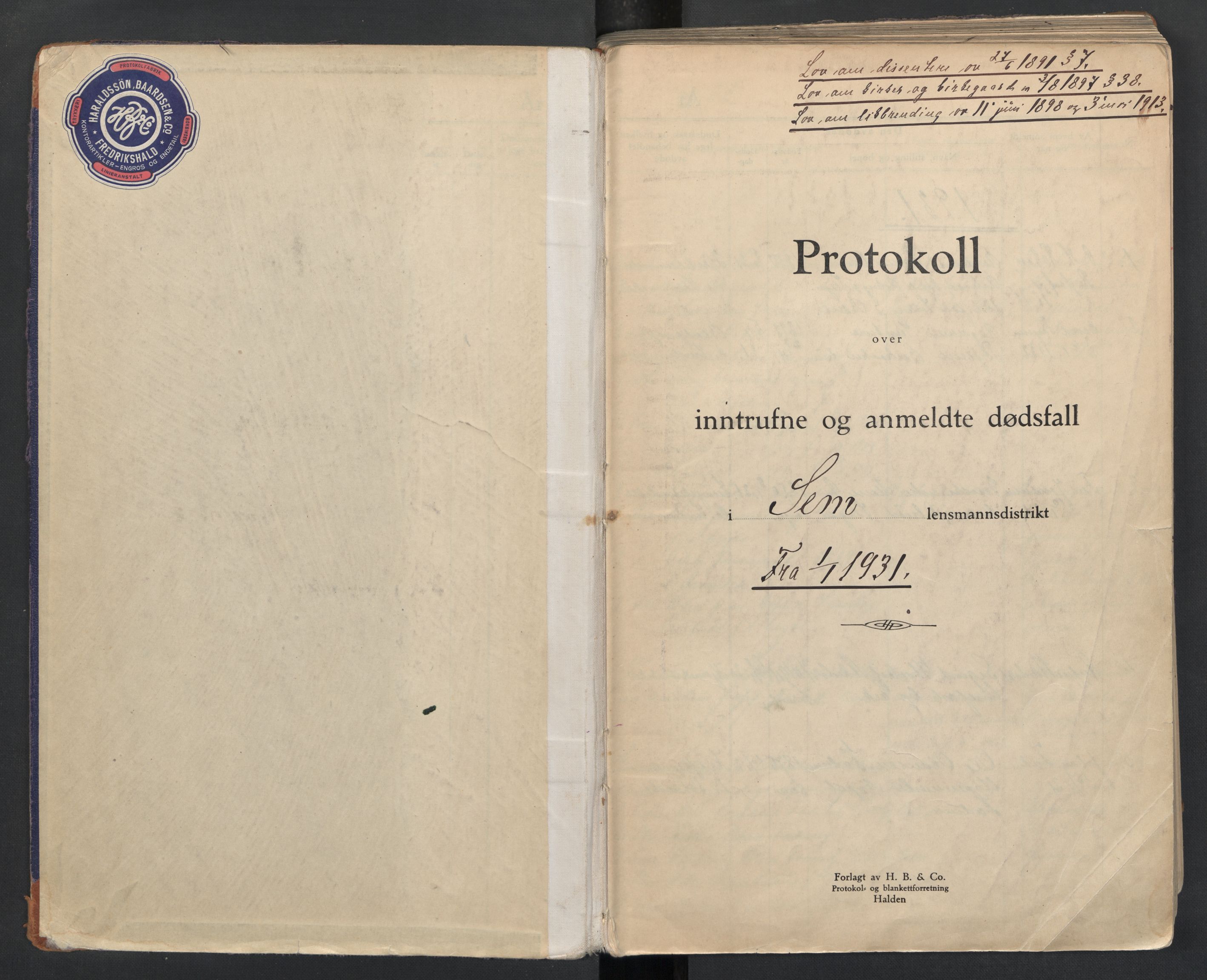 Sem lensmannskontor, SAKO/A-547/H/Ha/L0007: Dødsfallsprotokoll, 1931-1939