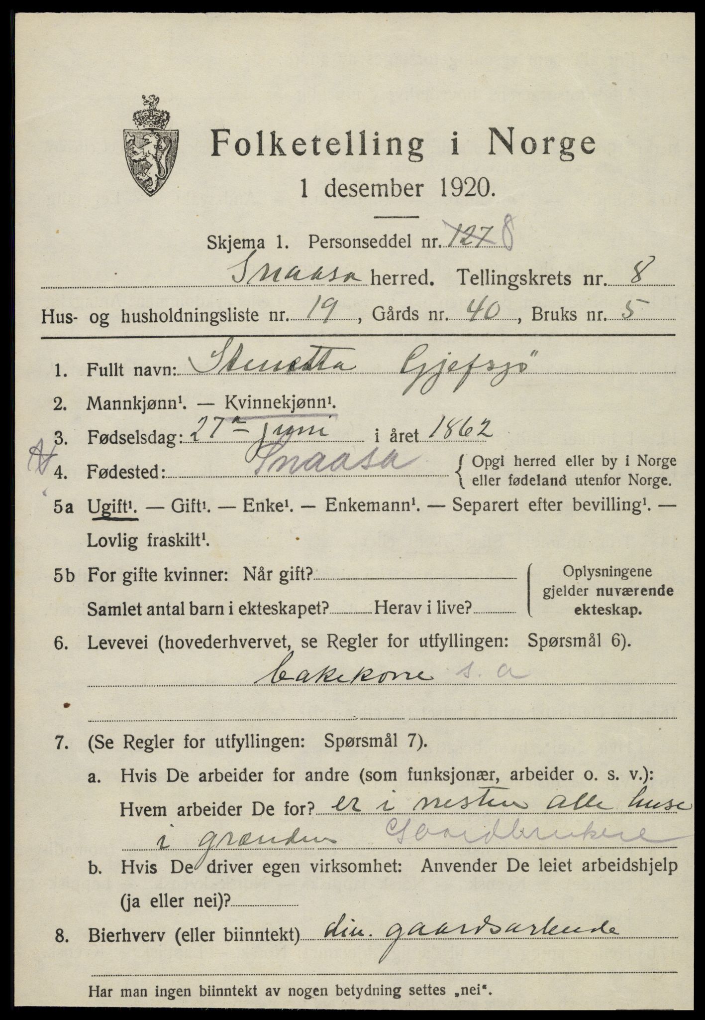 SAT, Folketelling 1920 for 1736 Snåsa herred, 1920, s. 3422