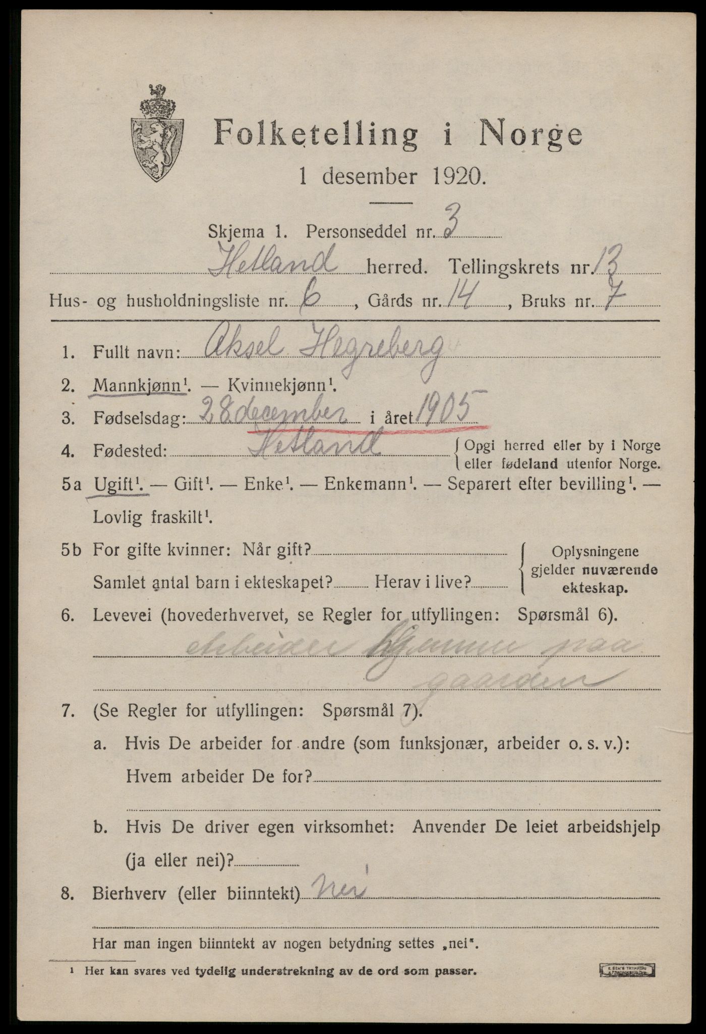 SAST, Folketelling 1920 for 1126 Hetland herred, 1920, s. 21701