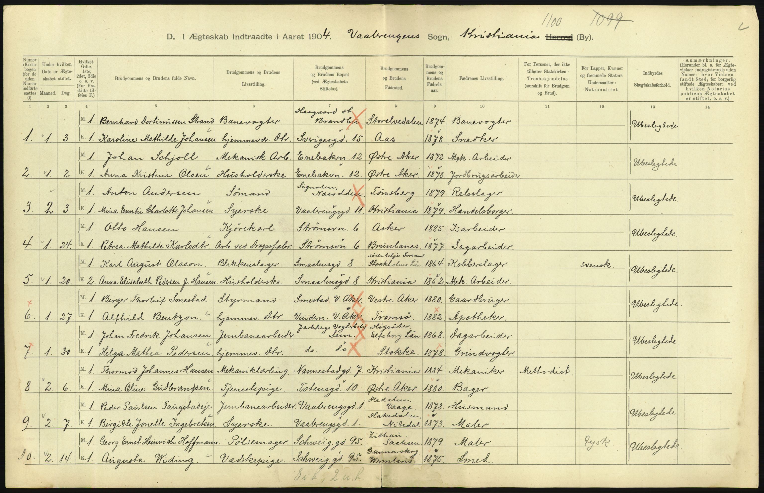 Statistisk sentralbyrå, Sosiodemografiske emner, Befolkning, AV/RA-S-2228/D/Df/Dfa/Dfab/L0004: Kristiania: Gifte, døde, 1904, s. 5