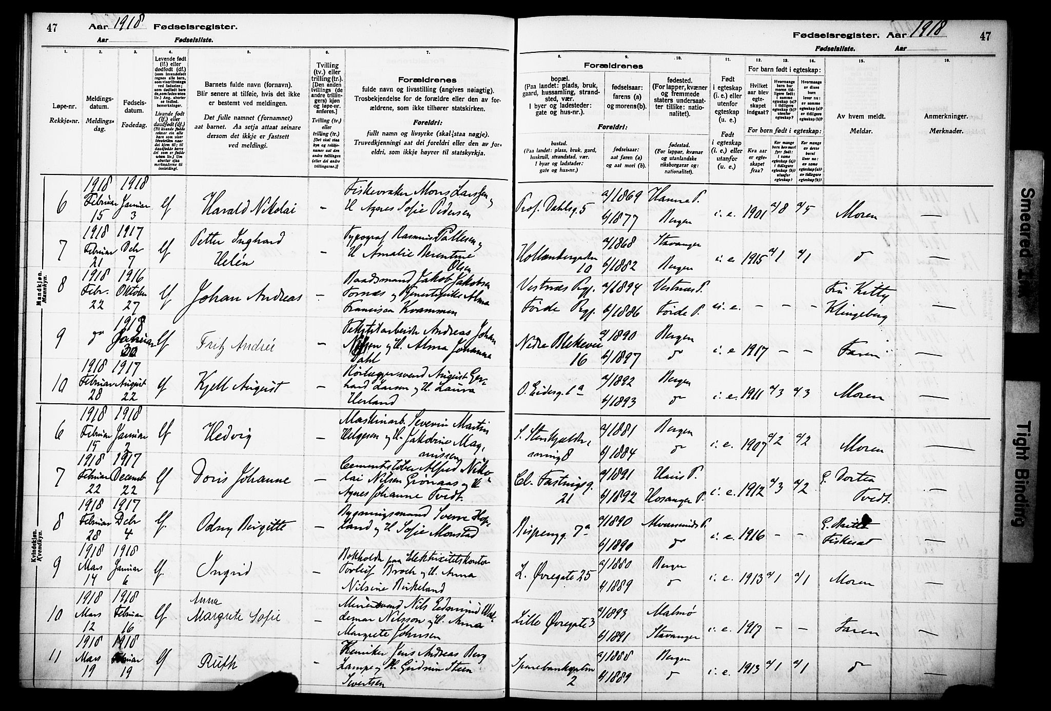 Korskirken sokneprestembete, AV/SAB-A-76101/I/Id/L00A1: Fødselsregister nr. A 1, 1916-1929, s. 47