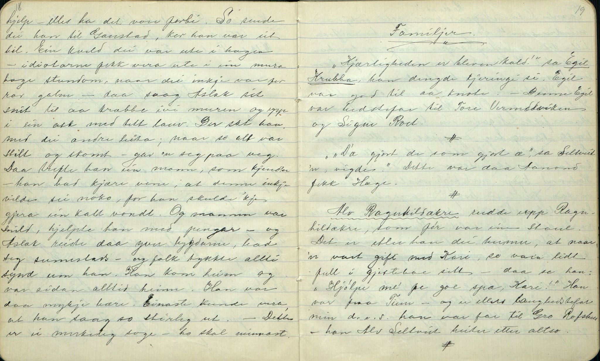 Rikard Berge, TEMU/TGM-A-1003/F/L0001/0005: 001-030 Innholdslister / 2. Erindringer om merkelige begivenheter, slegter, personligheder, 1900, s. 18-19