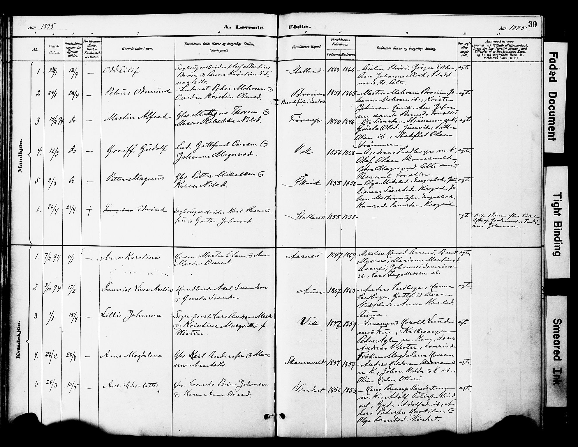 Ministerialprotokoller, klokkerbøker og fødselsregistre - Nord-Trøndelag, AV/SAT-A-1458/774/L0628: Ministerialbok nr. 774A02, 1887-1903, s. 39