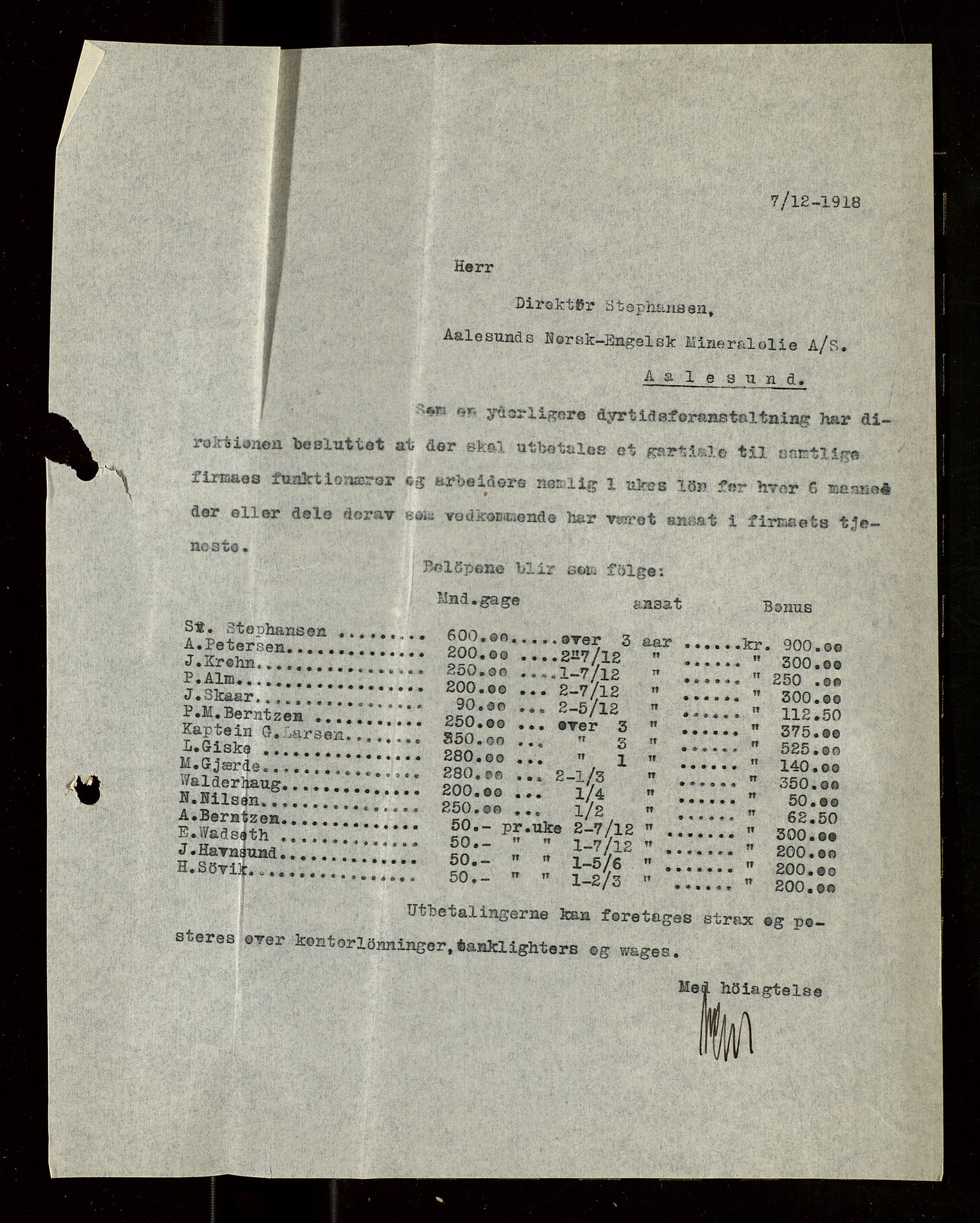 Pa 1521 - A/S Norske Shell, AV/SAST-A-101915/E/Ea/Eaa/L0021: Sjefskorrespondanse, 1918, s. 276