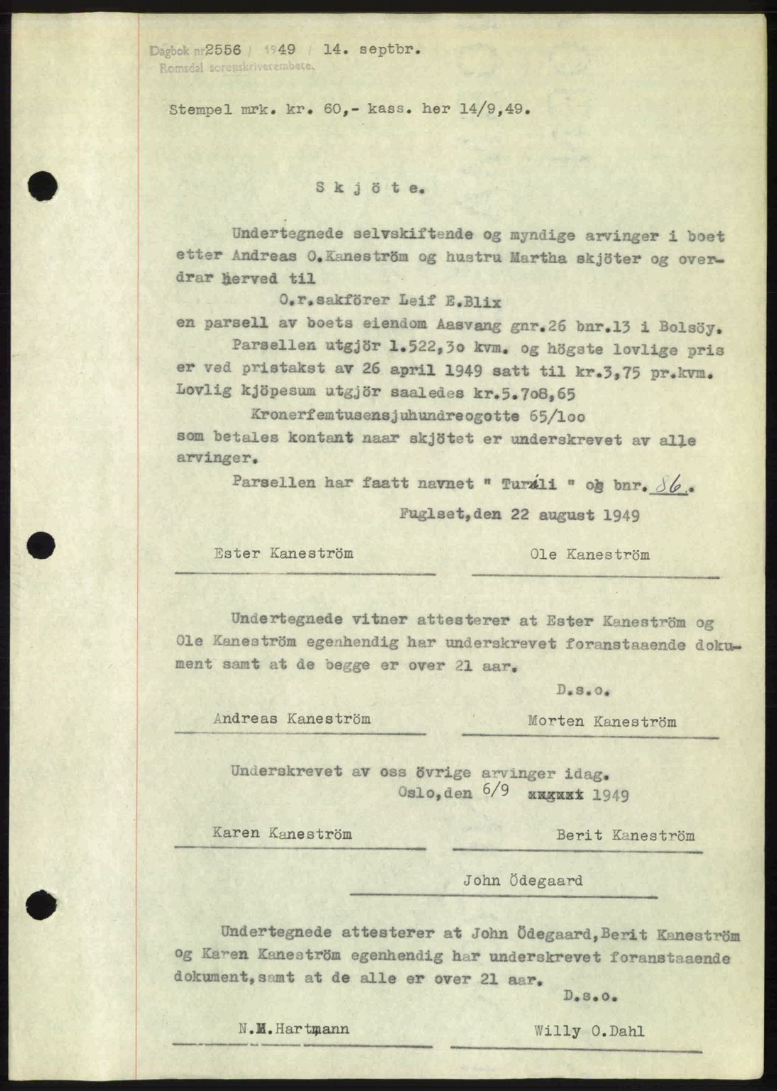 Romsdal sorenskriveri, SAT/A-4149/1/2/2C: Pantebok nr. A30, 1949-1949, Dagboknr: 2556/1949