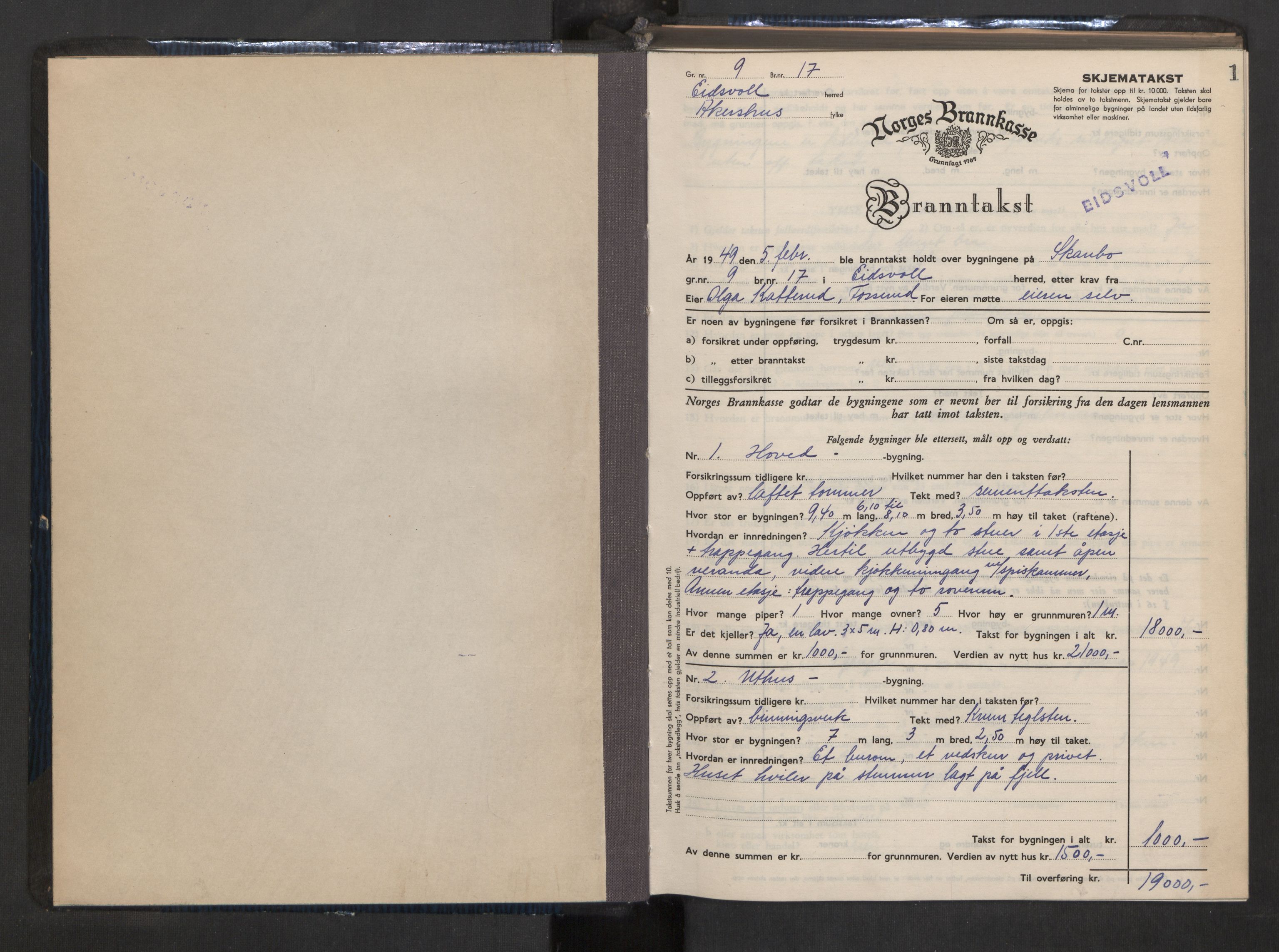 Norges brannkasse, branntakster Eidsvoll, AV/SAO-A-11353/F/Fb/L0002: Branntakstprotokoll, 1949-1955