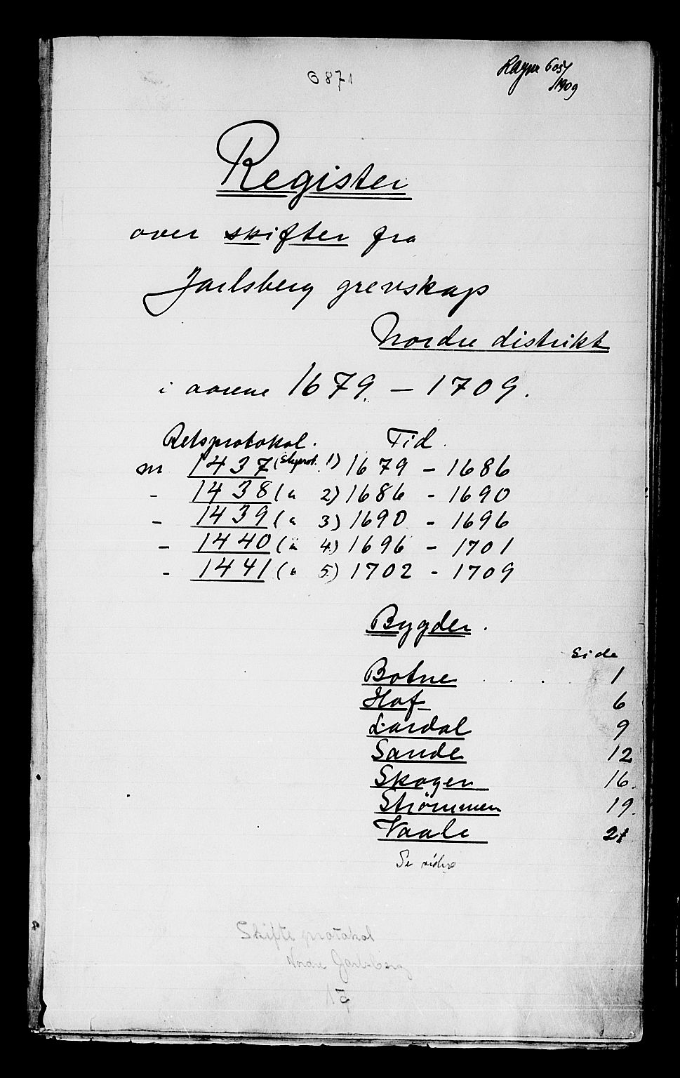 Nordre Jarlsberg sorenskriveri, AV/SAKO-A-80/H/Hc/L0016: Register, 1679-1839