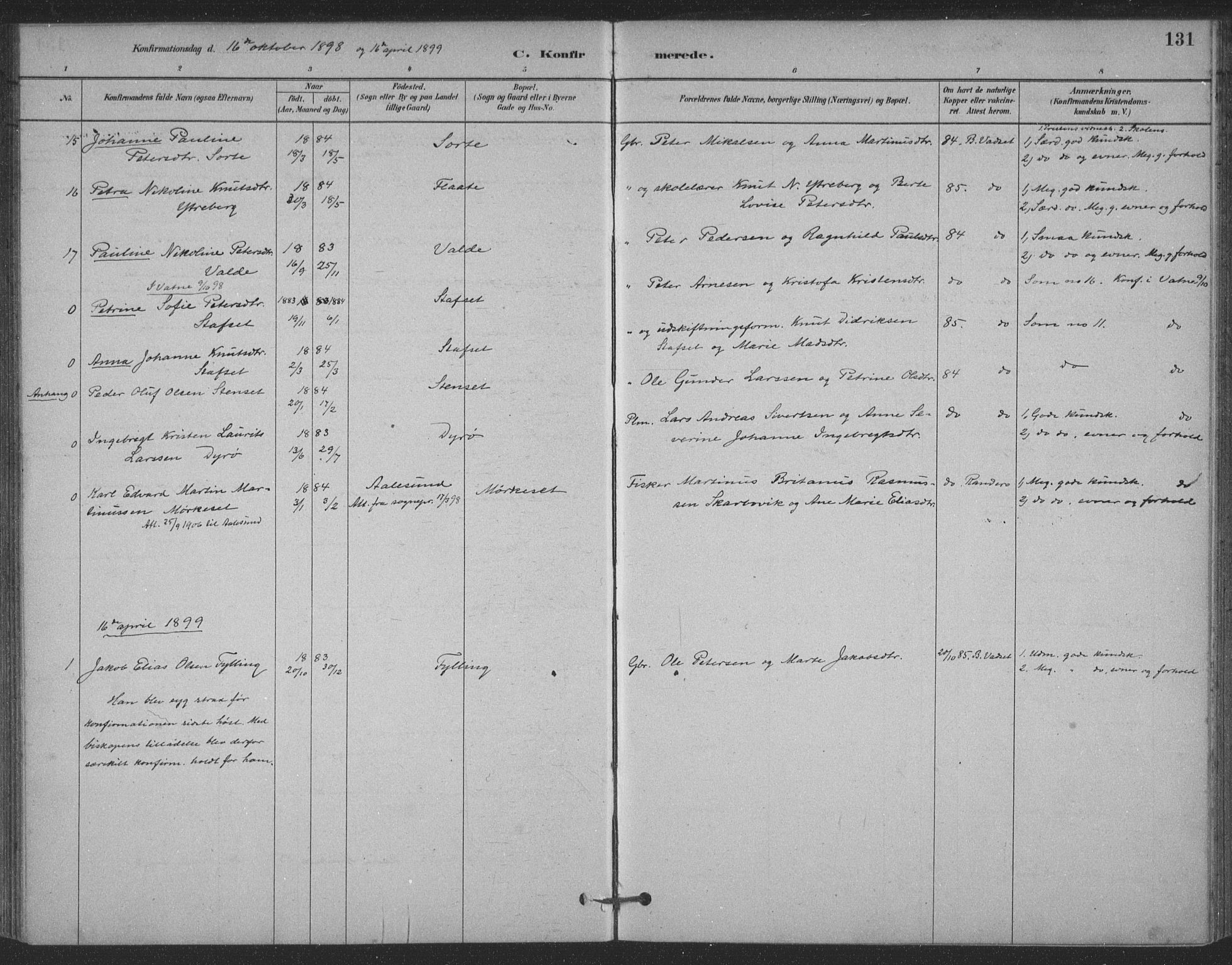 Ministerialprotokoller, klokkerbøker og fødselsregistre - Møre og Romsdal, AV/SAT-A-1454/524/L0356: Ministerialbok nr. 524A08, 1880-1899, s. 131