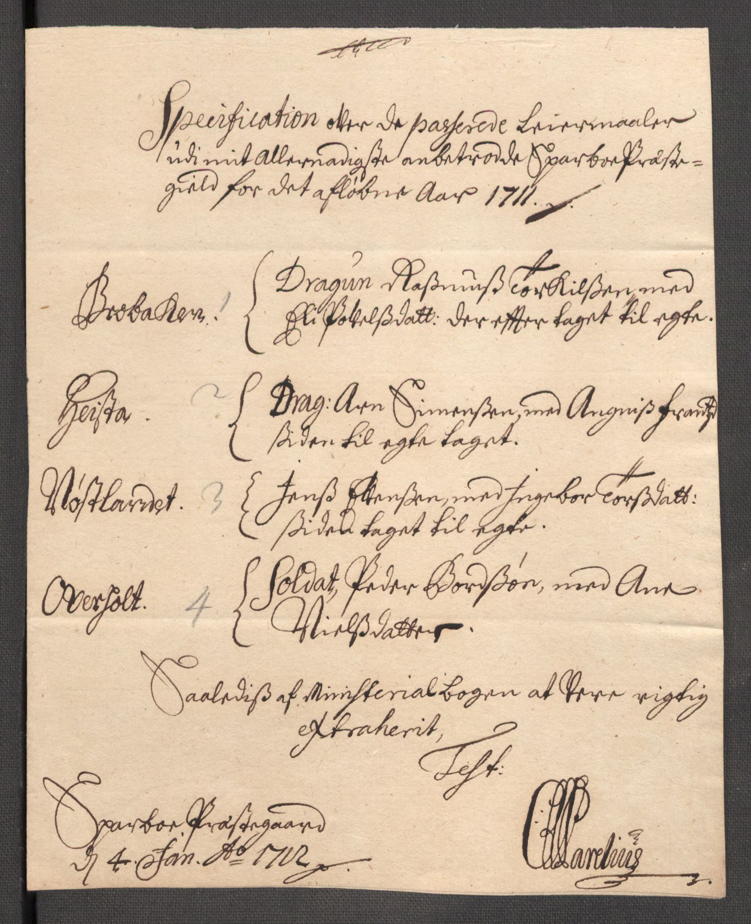 Rentekammeret inntil 1814, Reviderte regnskaper, Fogderegnskap, RA/EA-4092/R63/L4319: Fogderegnskap Inderøy, 1711, s. 201