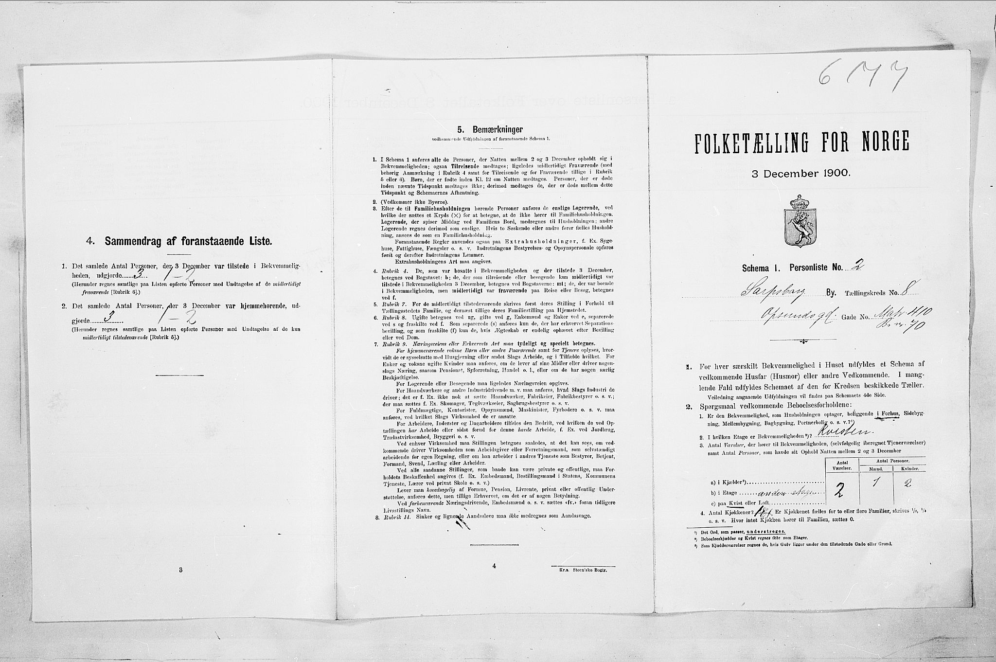 SAO, Folketelling 1900 for 0102 Sarpsborg kjøpstad, 1900