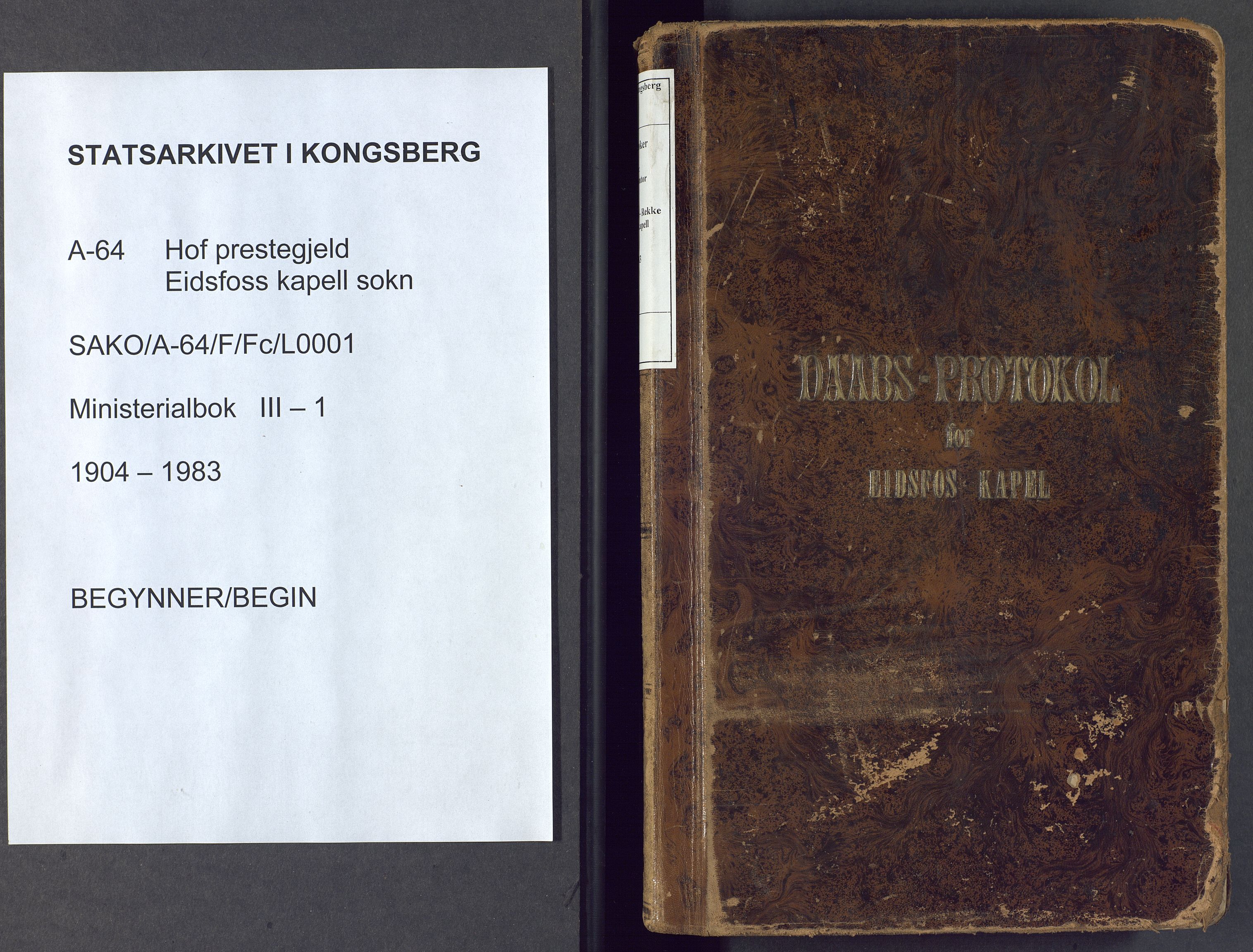 Hof kirkebøker, SAKO/A-64/F/Fc/L0001: Ministerialbok nr. III 1, 1904-1983