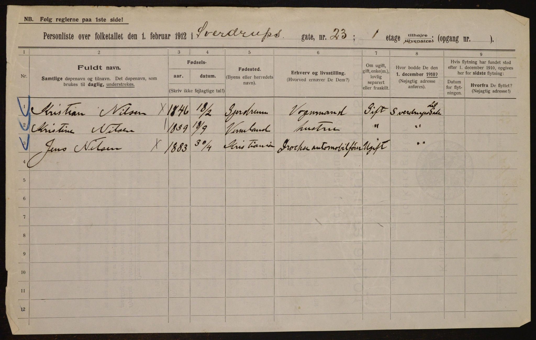 OBA, Kommunal folketelling 1.2.1912 for Kristiania, 1912, s. 105788