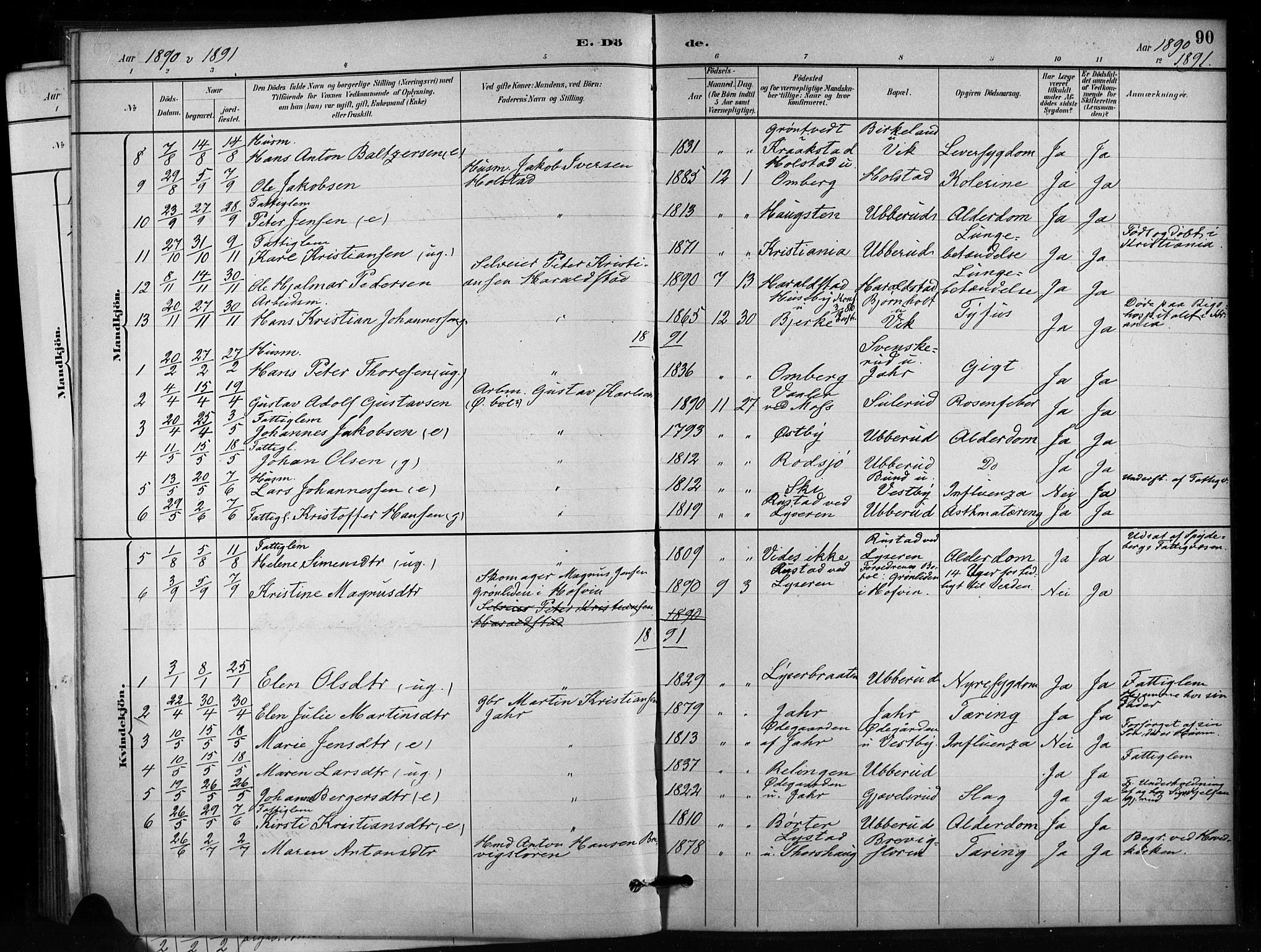 Enebakk prestekontor Kirkebøker, AV/SAO-A-10171c/F/Fb/L0001: Ministerialbok nr. II 1, 1877-1902, s. 90