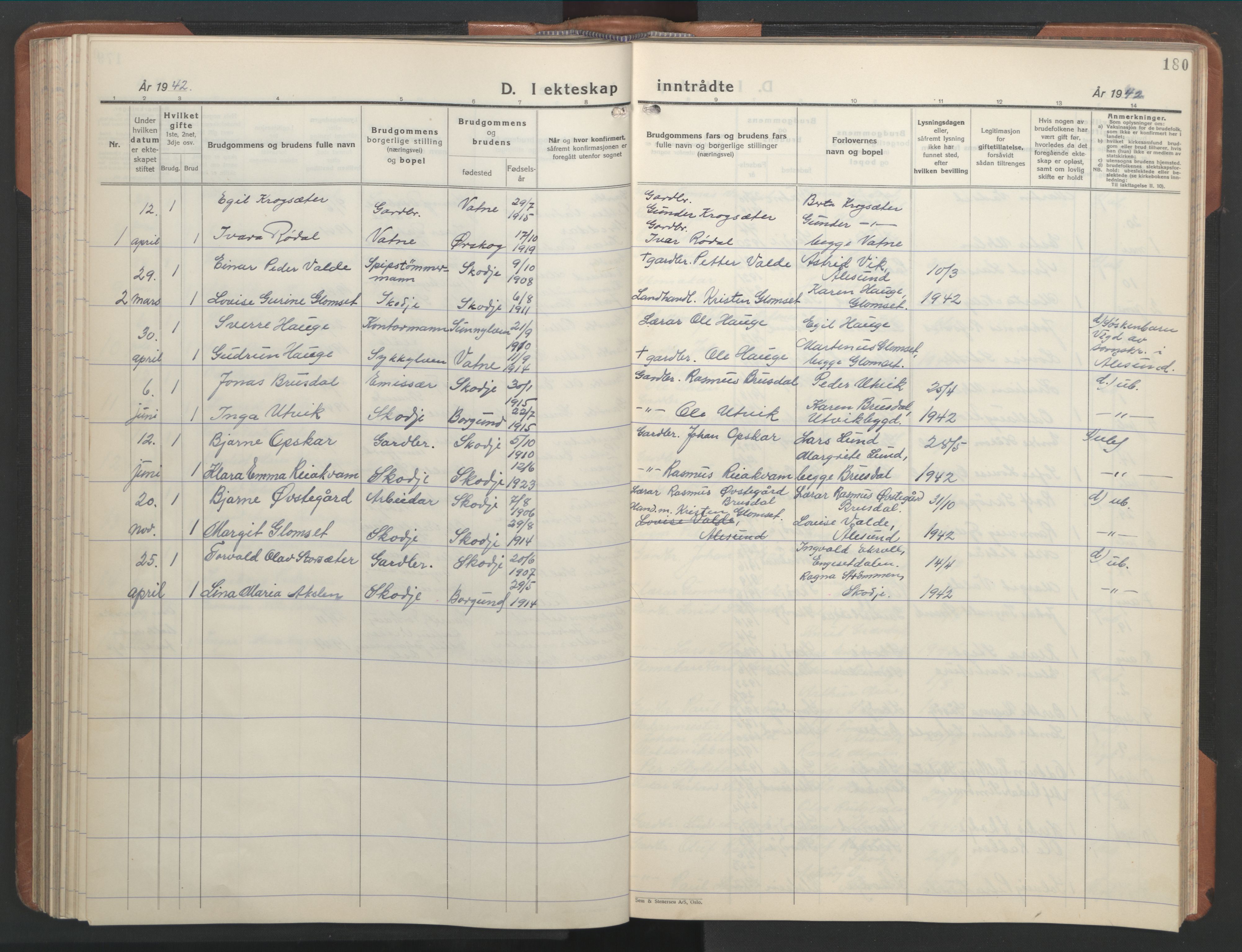 Ministerialprotokoller, klokkerbøker og fødselsregistre - Møre og Romsdal, AV/SAT-A-1454/524/L0367: Klokkerbok nr. 524C08, 1932-1951, s. 180