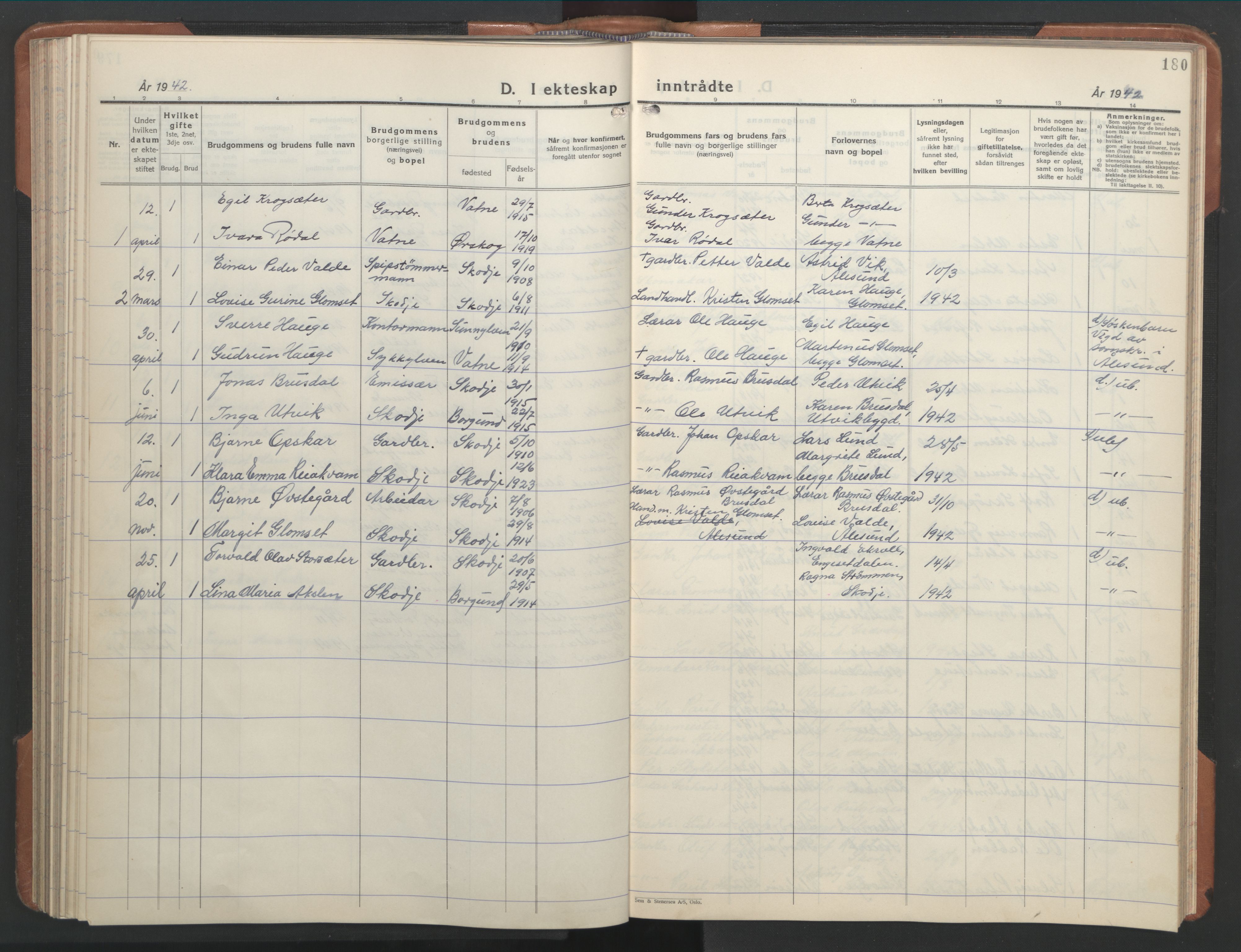 Ministerialprotokoller, klokkerbøker og fødselsregistre - Møre og Romsdal, SAT/A-1454/524/L0367: Klokkerbok nr. 524C08, 1932-1951, s. 180