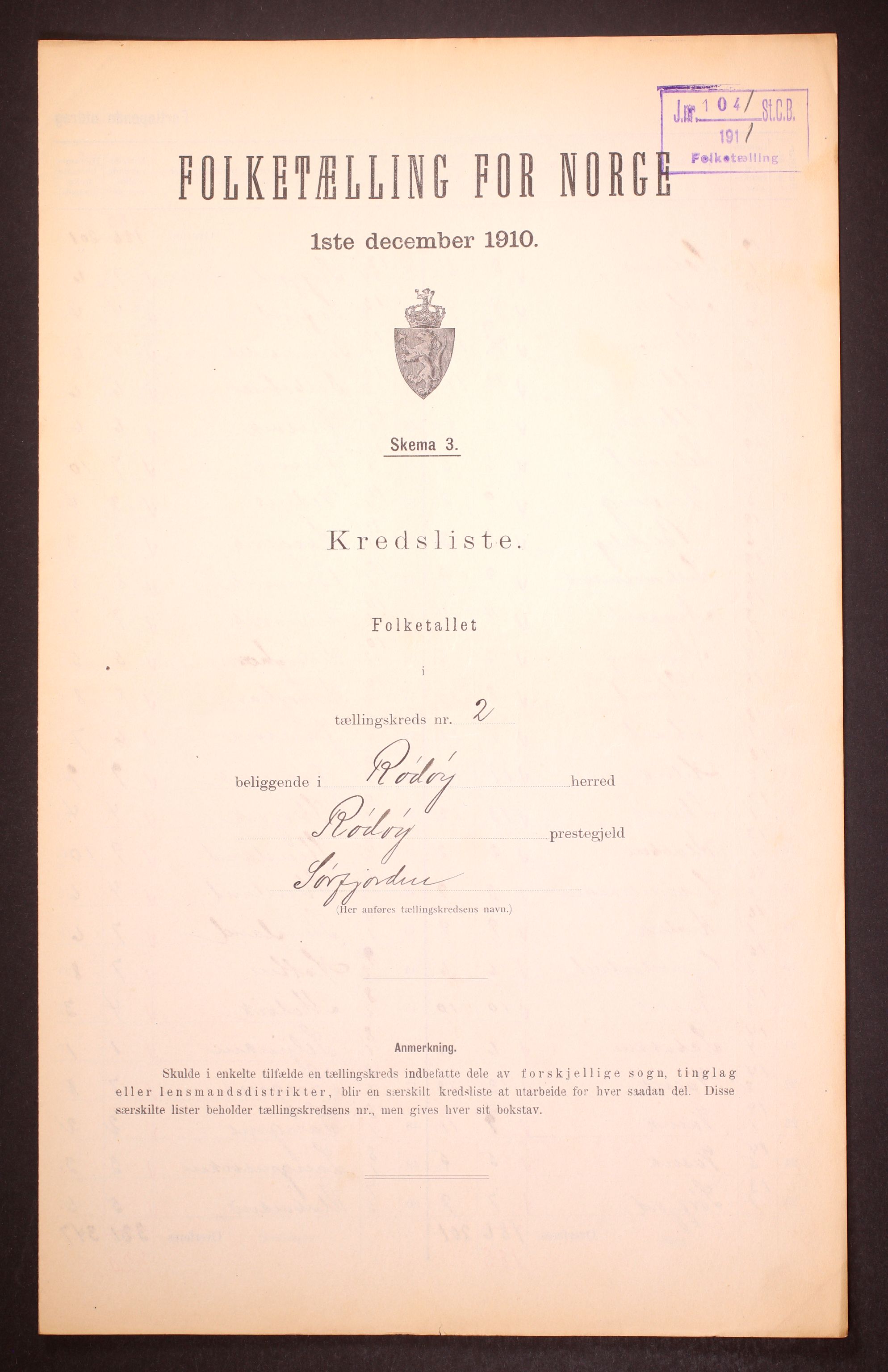 RA, Folketelling 1910 for 1836 Rødøy herred, 1910, s. 7