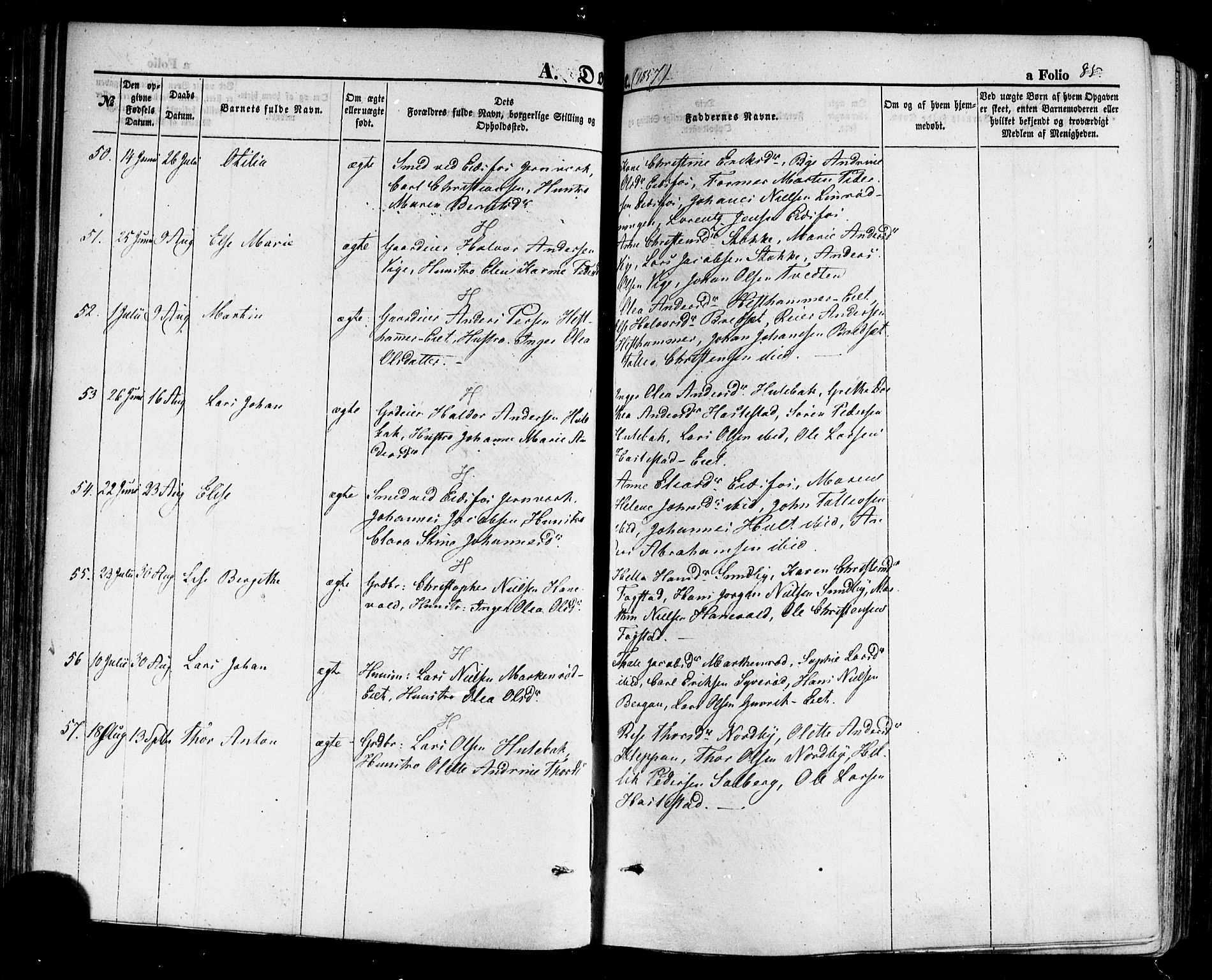Hof kirkebøker, AV/SAKO-A-64/F/Fa/L0006: Ministerialbok nr. I 6, 1851-1877, s. 85