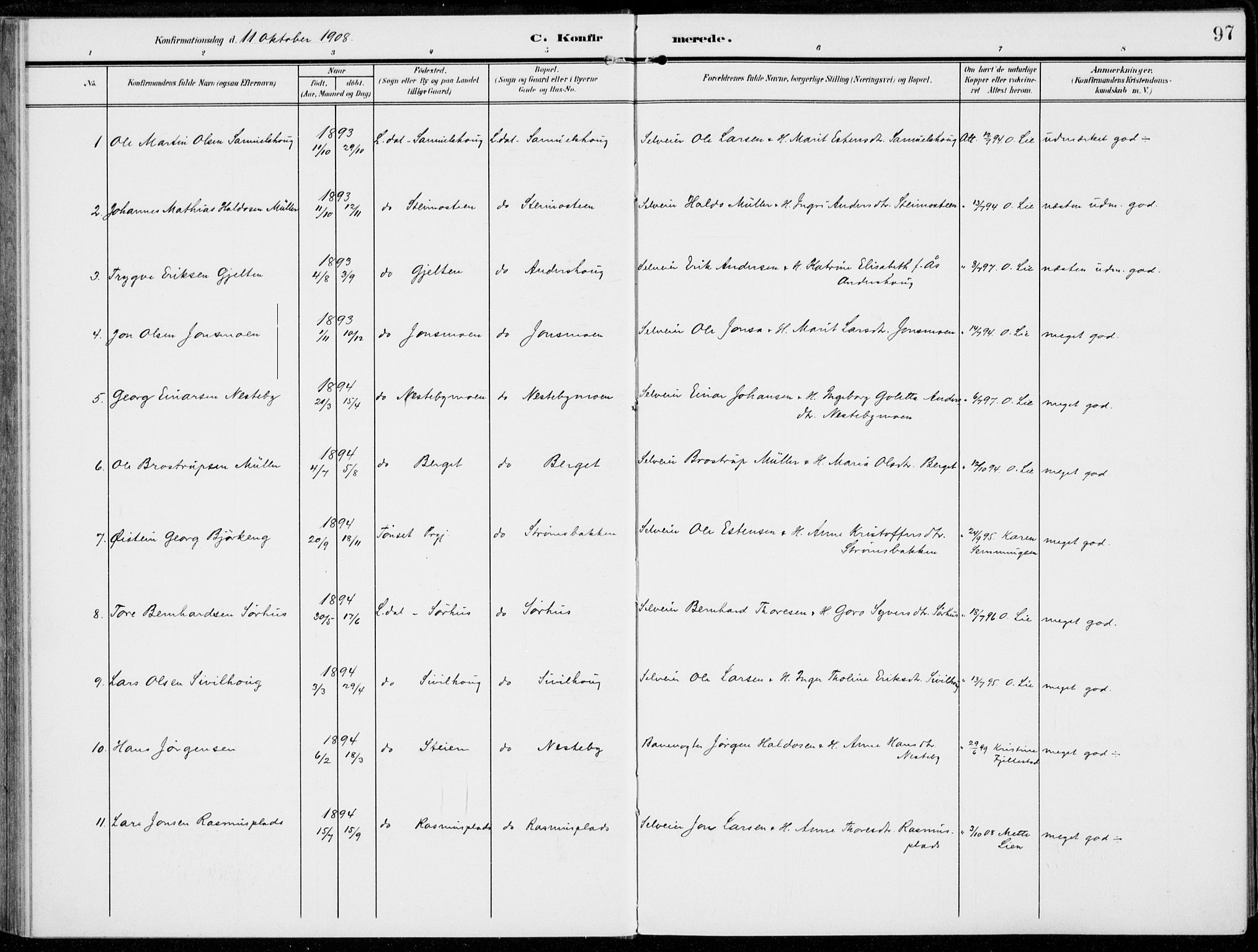 Alvdal prestekontor, AV/SAH-PREST-060/H/Ha/Haa/L0004: Ministerialbok nr. 4, 1907-1919, s. 97