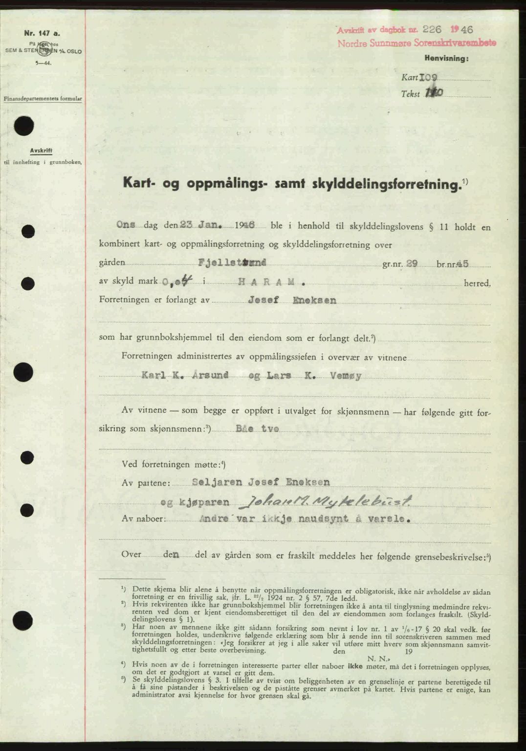 Nordre Sunnmøre sorenskriveri, SAT/A-0006/1/2/2C/2Ca: Pantebok nr. A20b, 1946-1946, Dagboknr: 226/1946