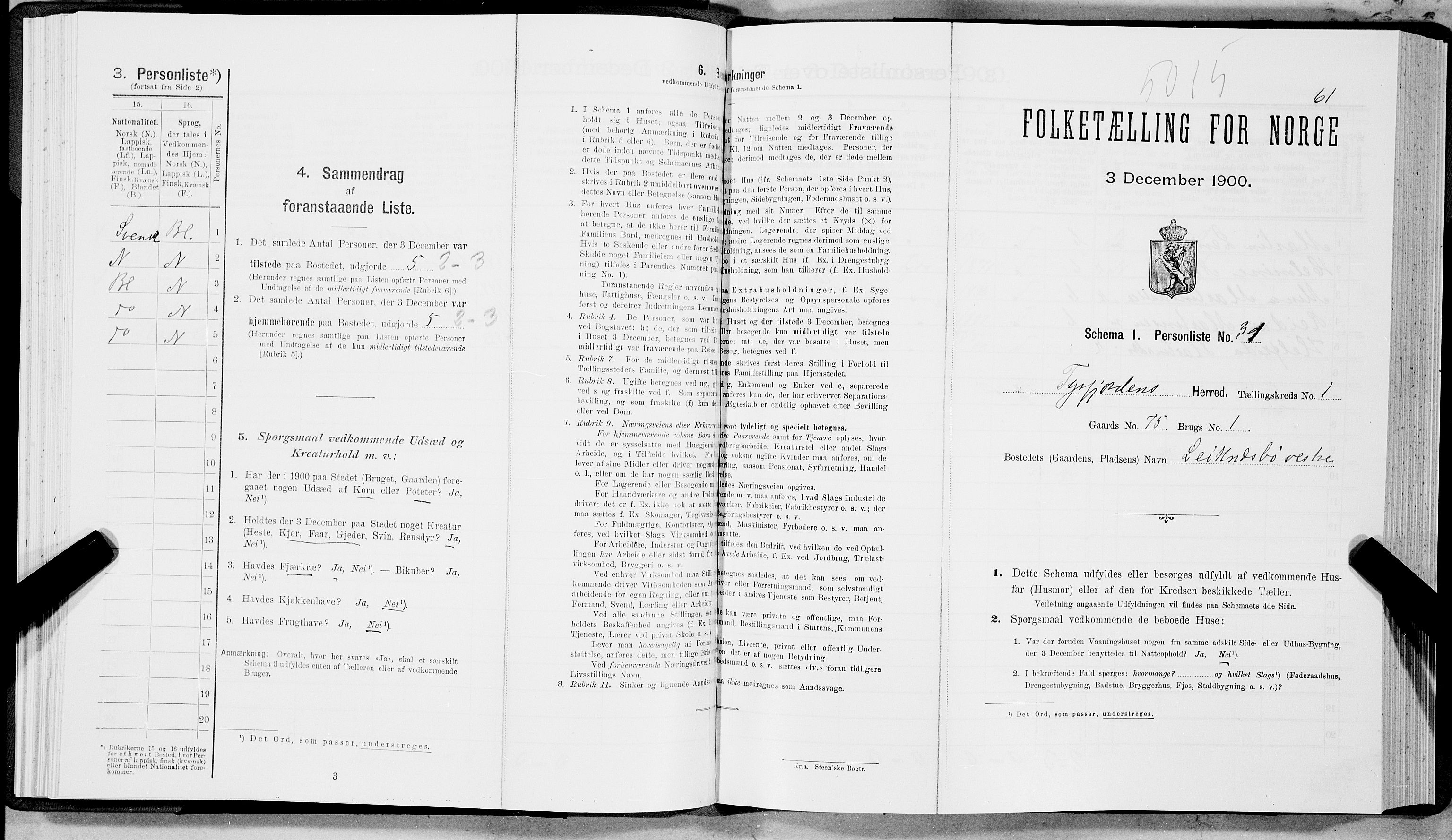 SAT, Folketelling 1900 for 1850 Tysfjord herred, 1900, s. 74